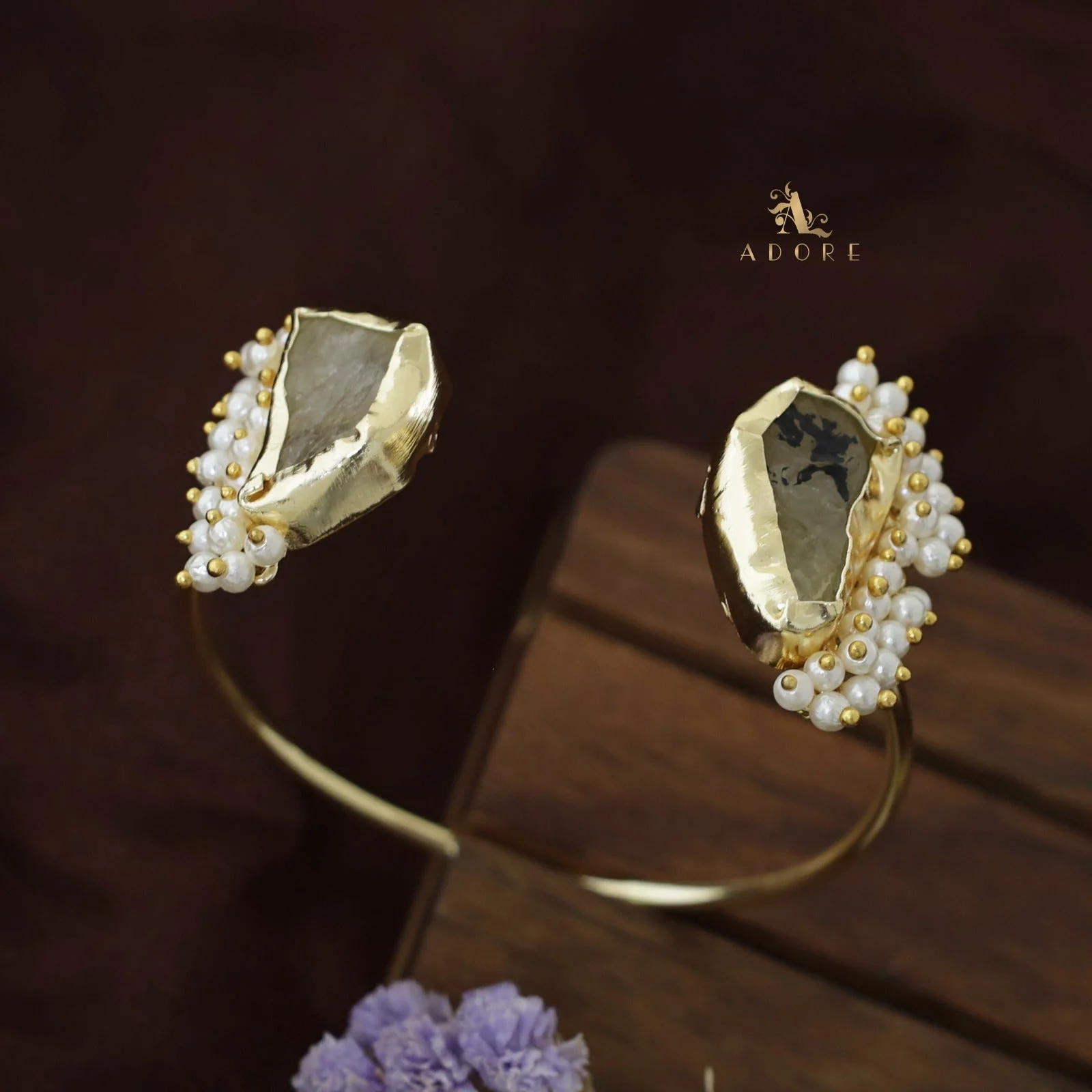 Caitlin Raw Stone Cluster Pearl Bangle - Image 21