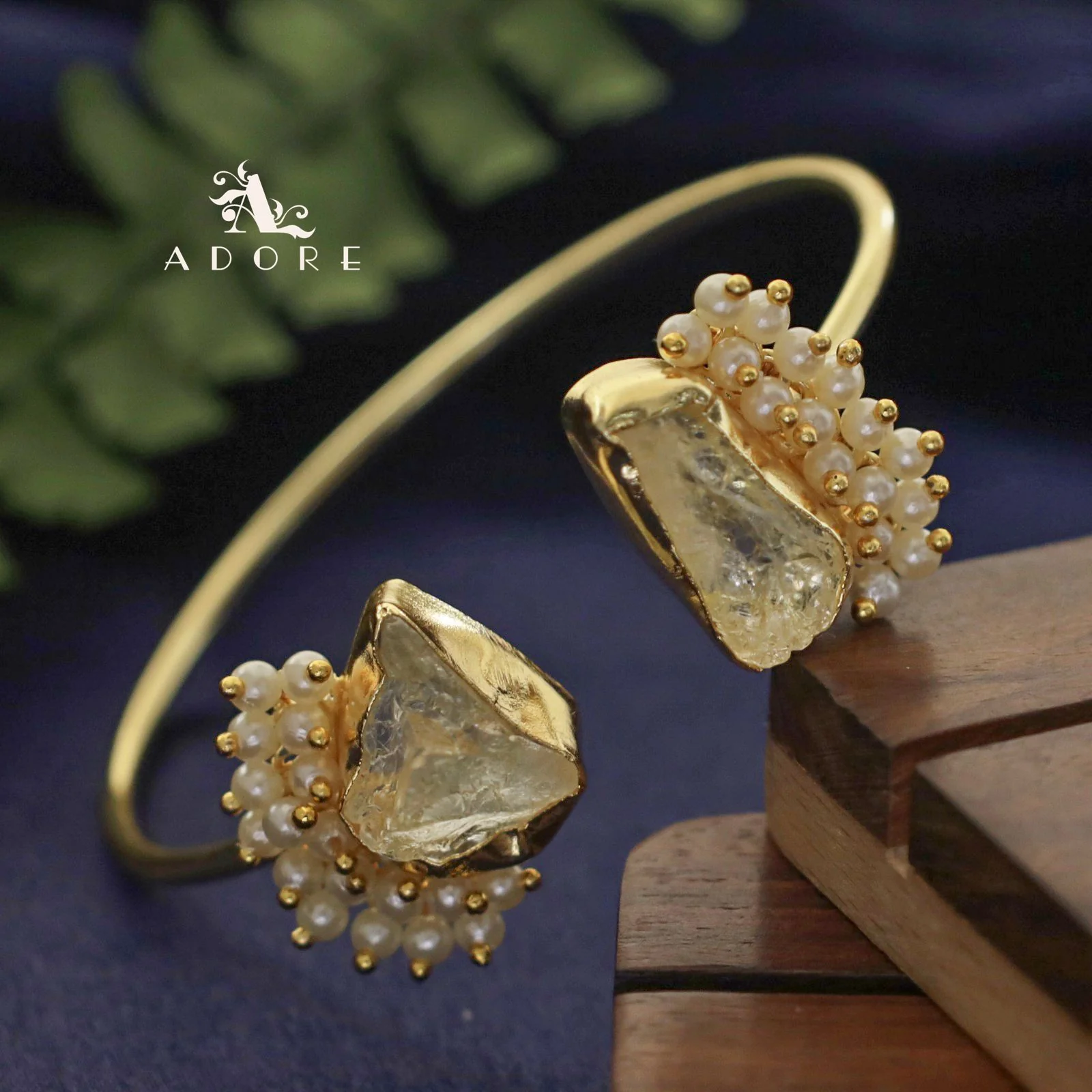 Caitlin Raw Stone Cluster Pearl Bangle - Image 24