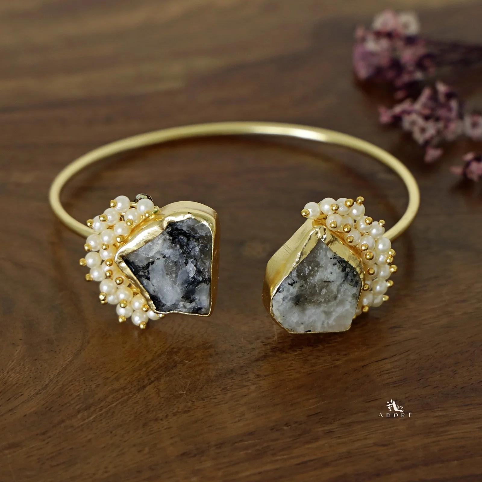 Caitlin Raw Stone Cluster Pearl Bangle - Image 26