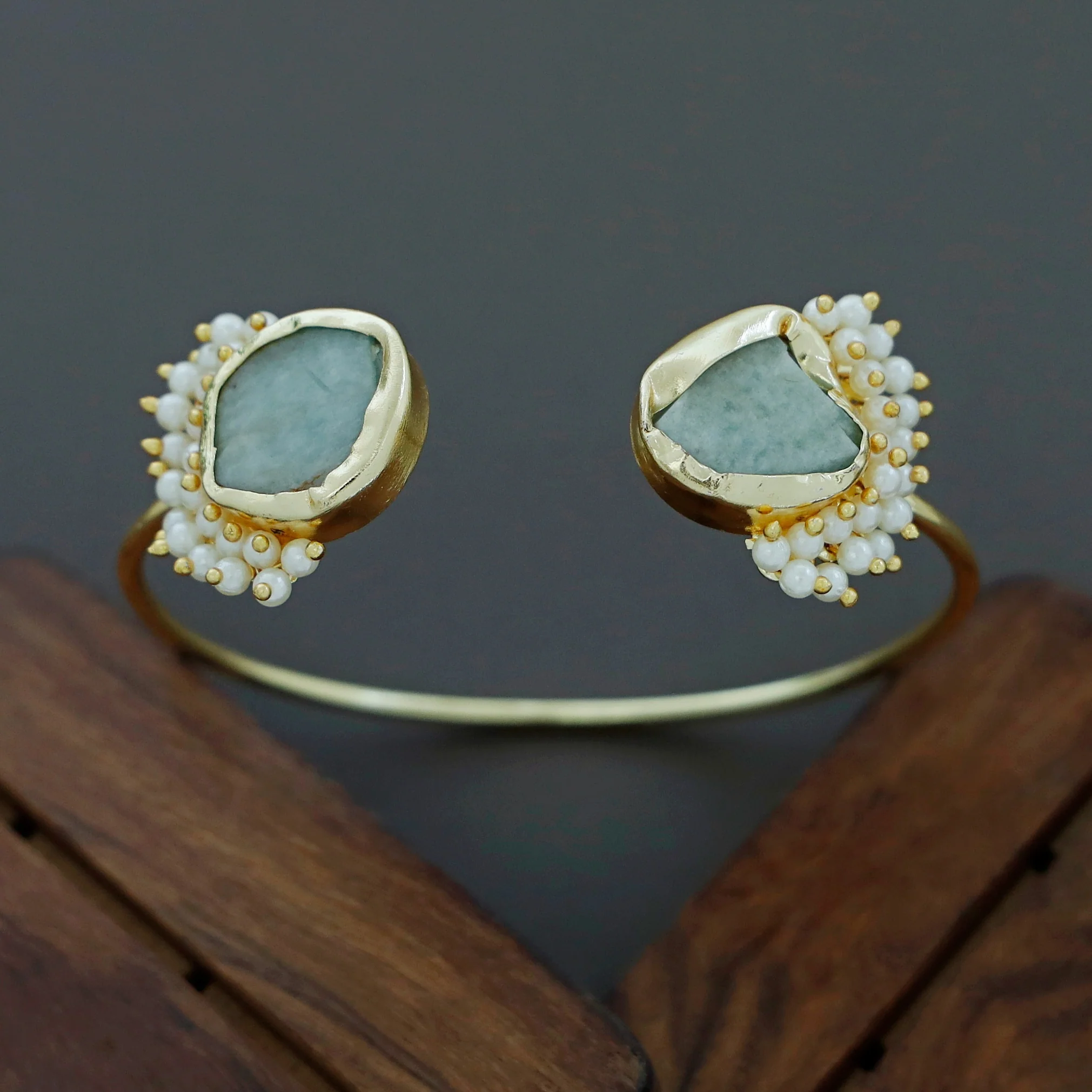 Caitlin Raw Stone Cluster Pearl Bangle - Image 3
