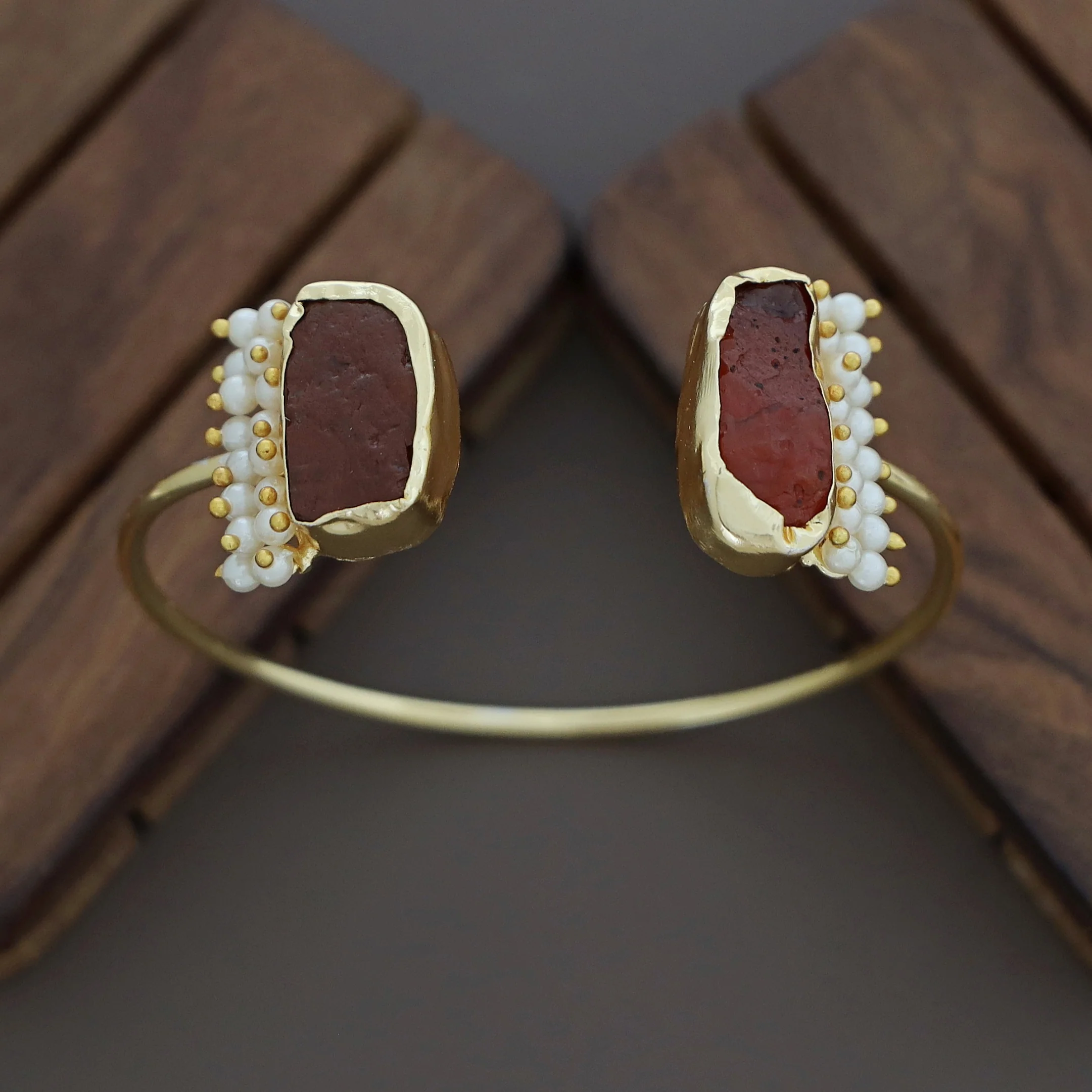 Caitlin Raw Stone Cluster Pearl Bangle - Image 32