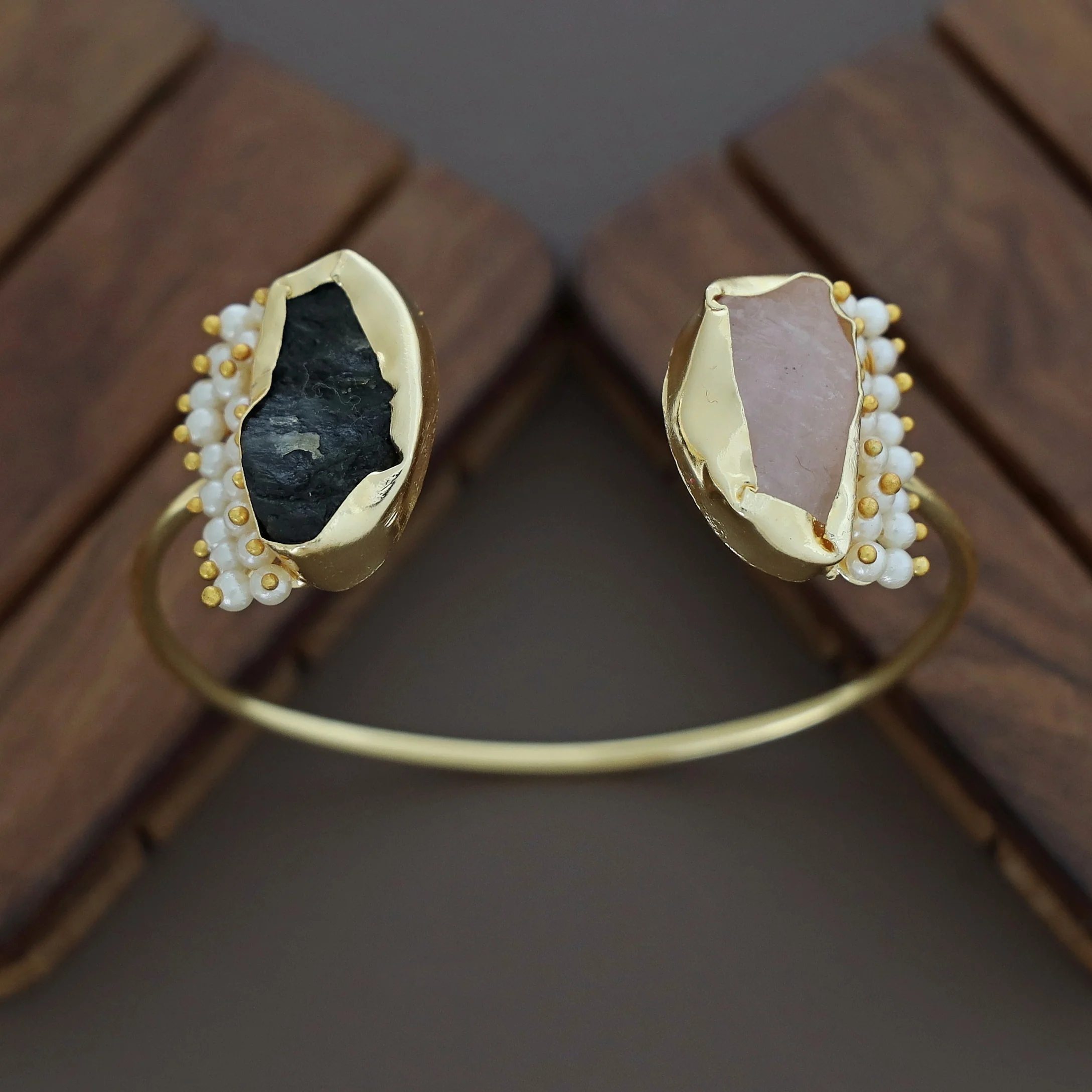 Caitlin Raw Stone Cluster Pearl Bangle - Image 33