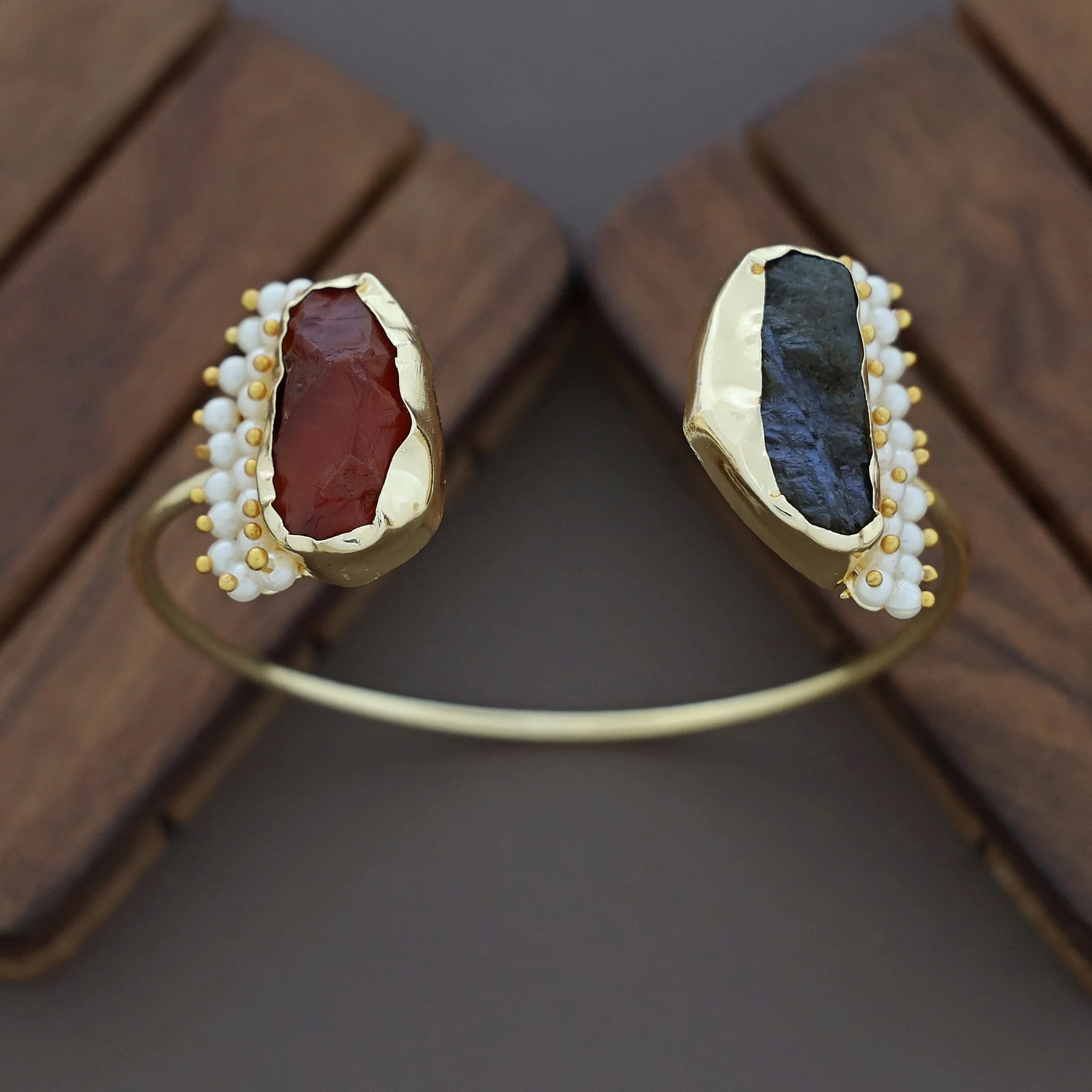 Caitlin Raw Stone Cluster Pearl Bangle - Image 35