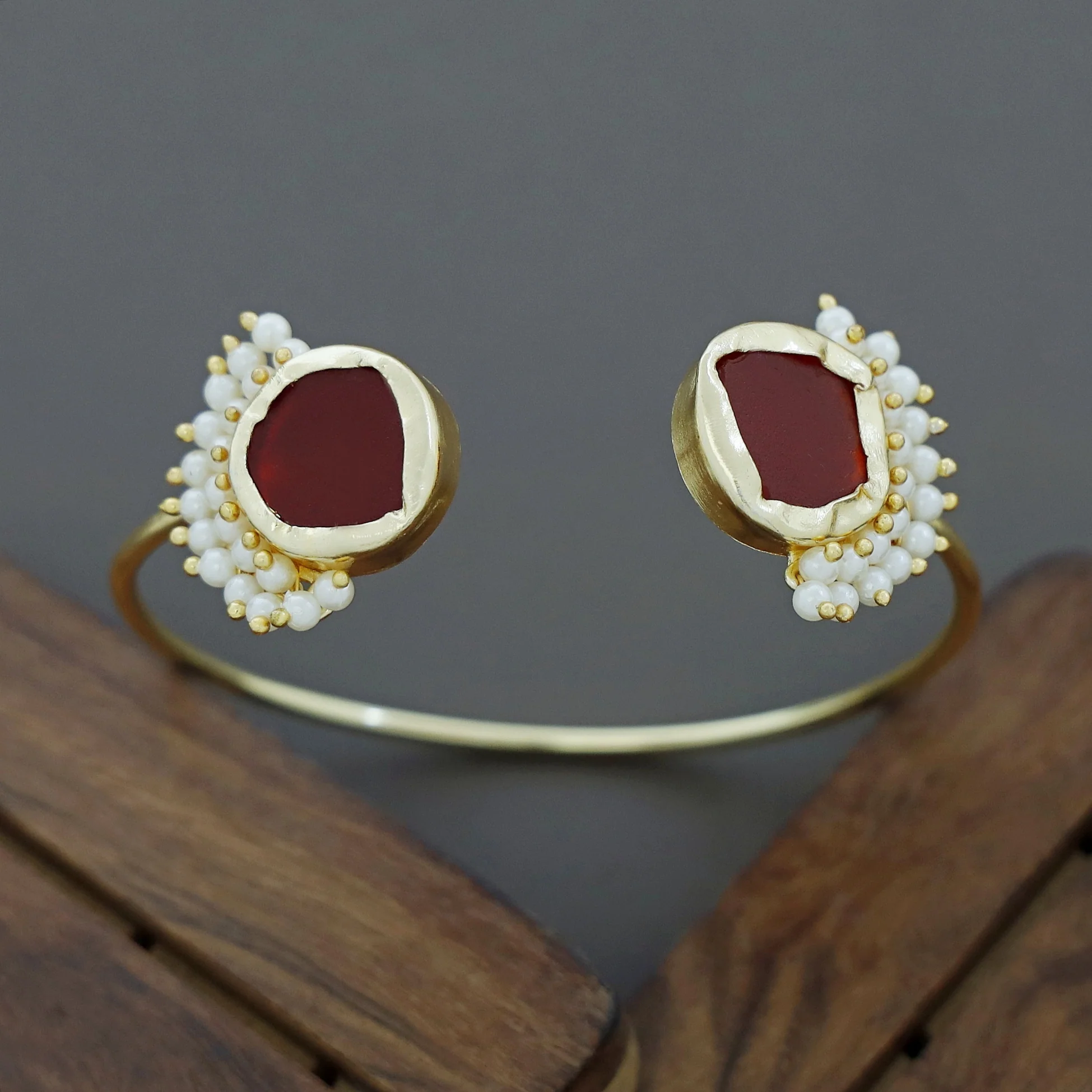 Caitlin Raw Stone Cluster Pearl Bangle - Image 36