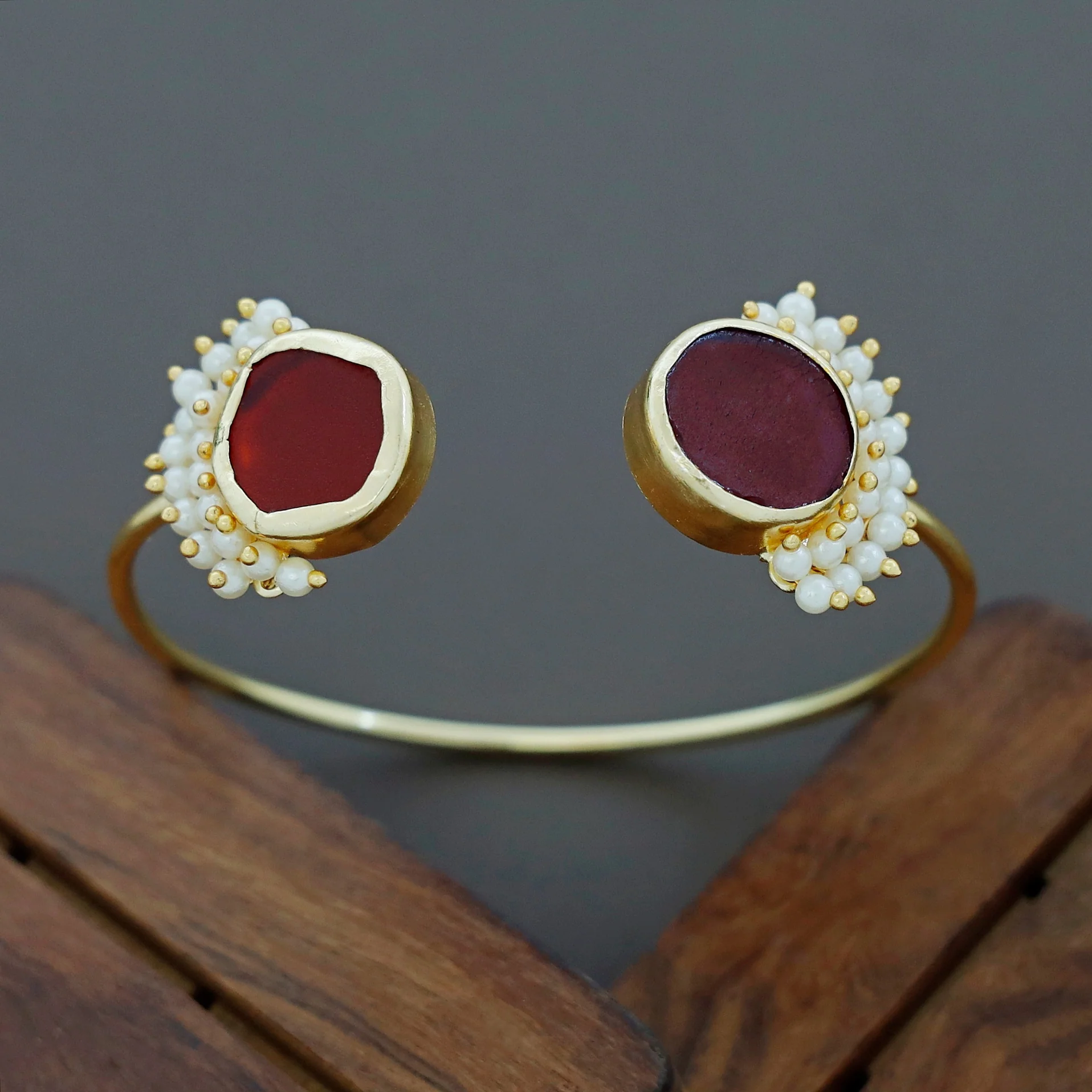 Caitlin Raw Stone Cluster Pearl Bangle - Image 37