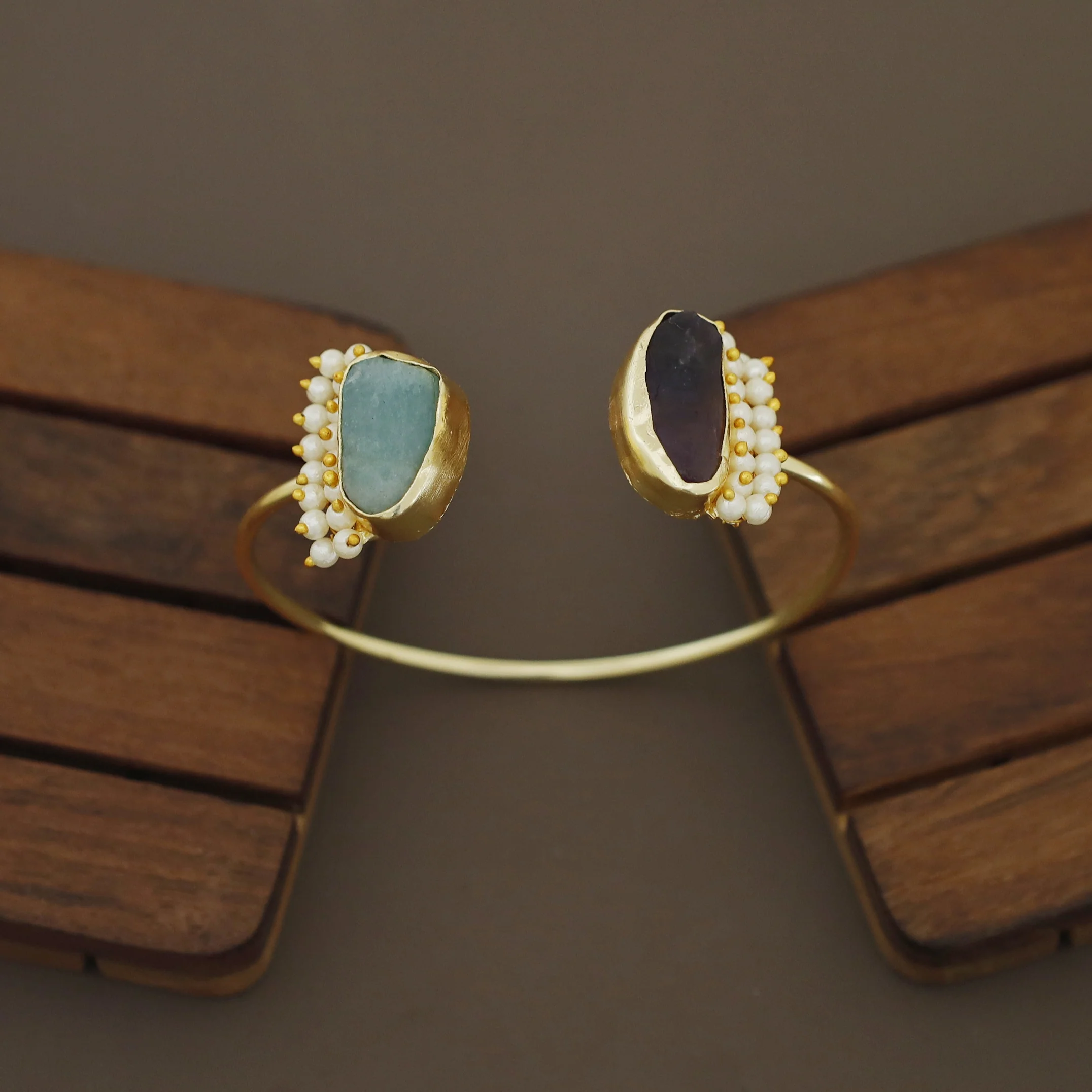 Caitlin Raw Stone Cluster Pearl Bangle - Image 39