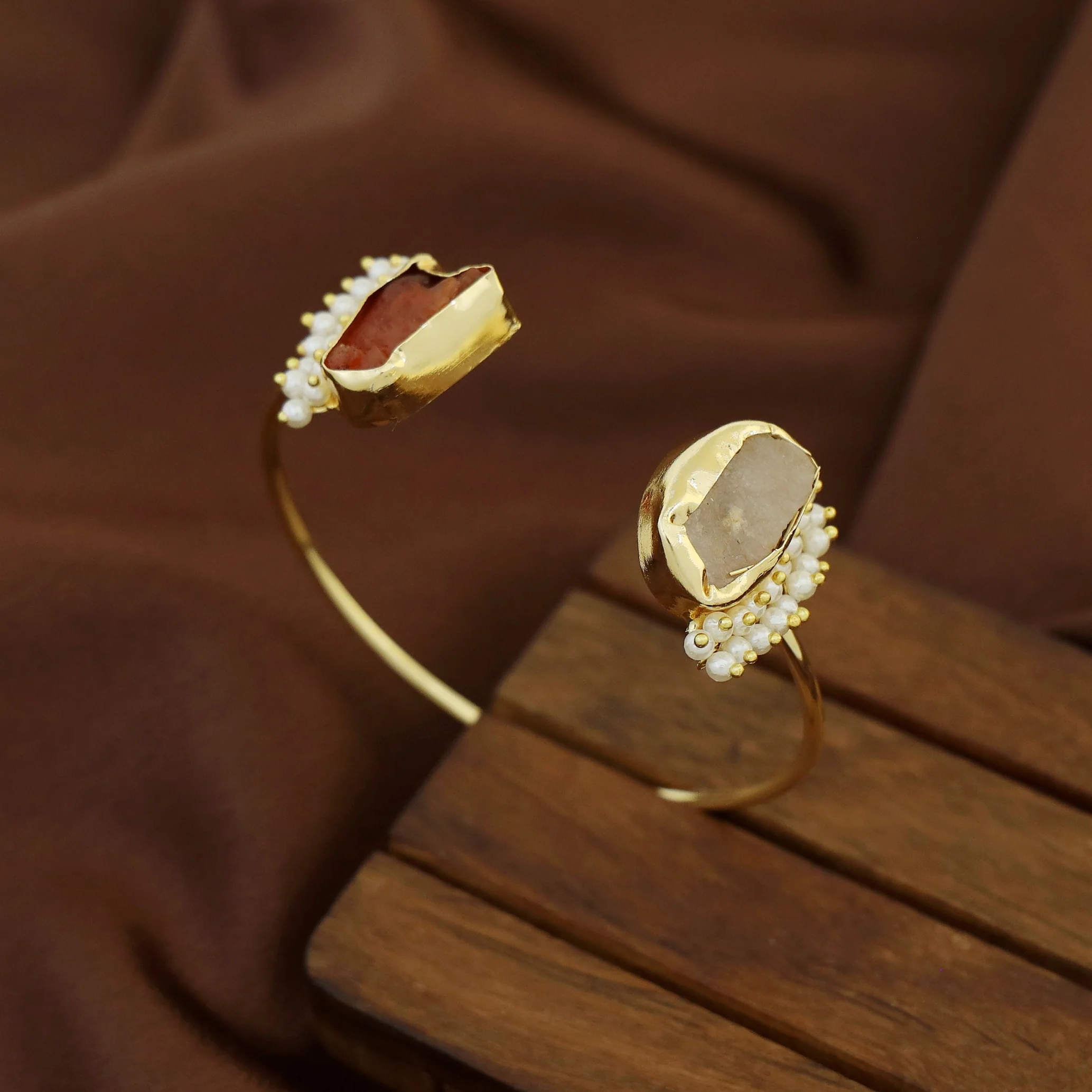 Caitlin Raw Stone Cluster Pearl Bangle - Image 44