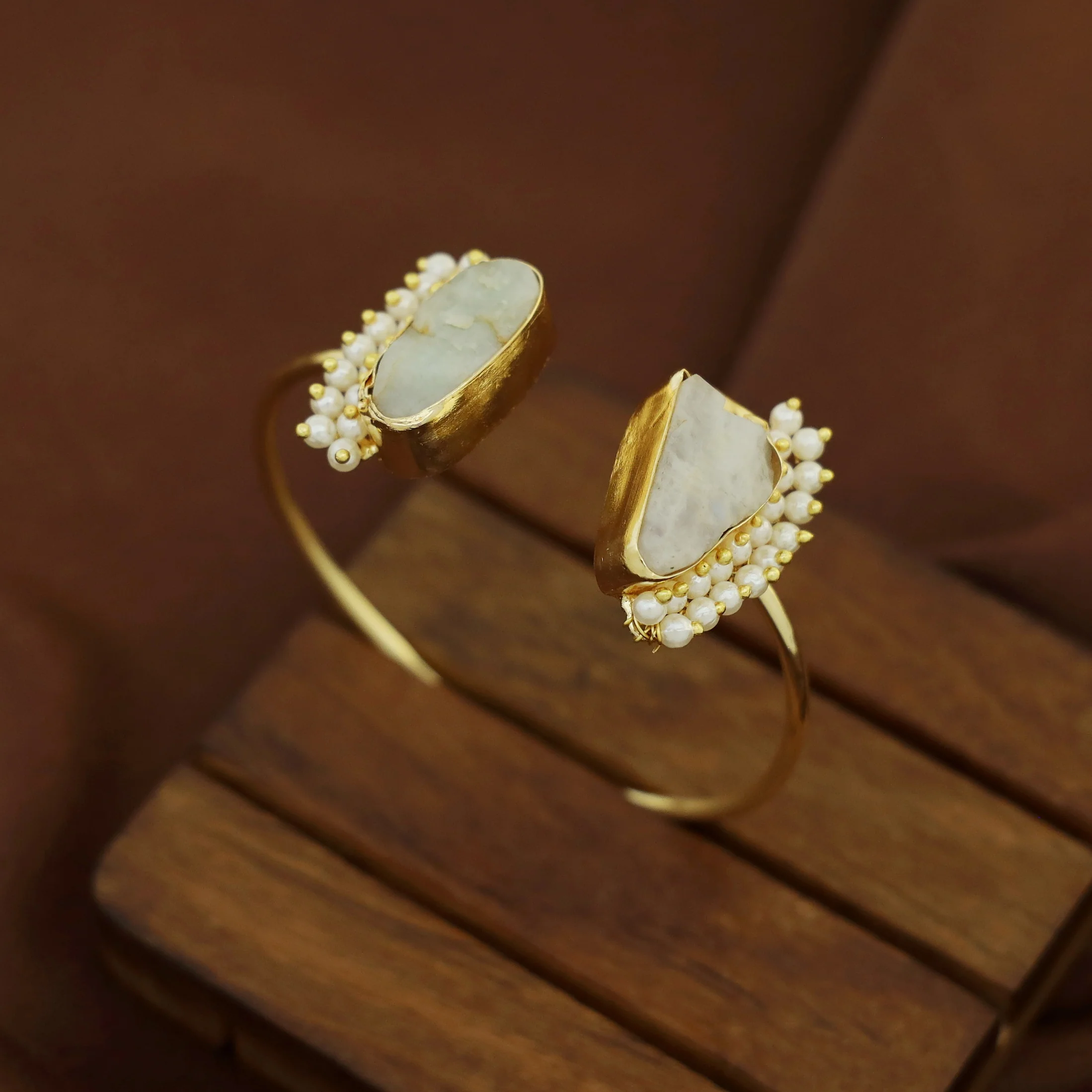 Caitlin Raw Stone Cluster Pearl Bangle - Image 45
