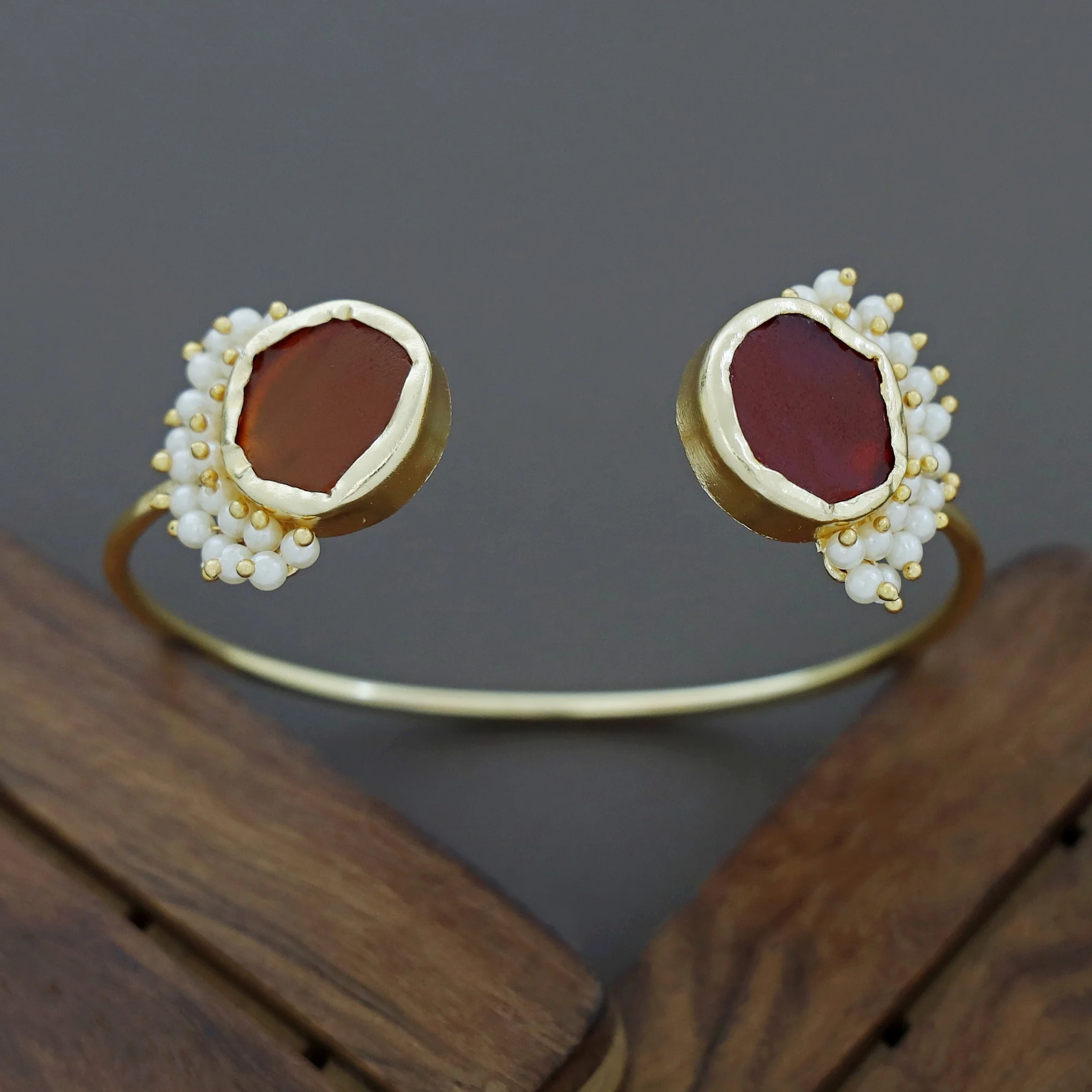 Caitlin Raw Stone Cluster Pearl Bangle - Image 8