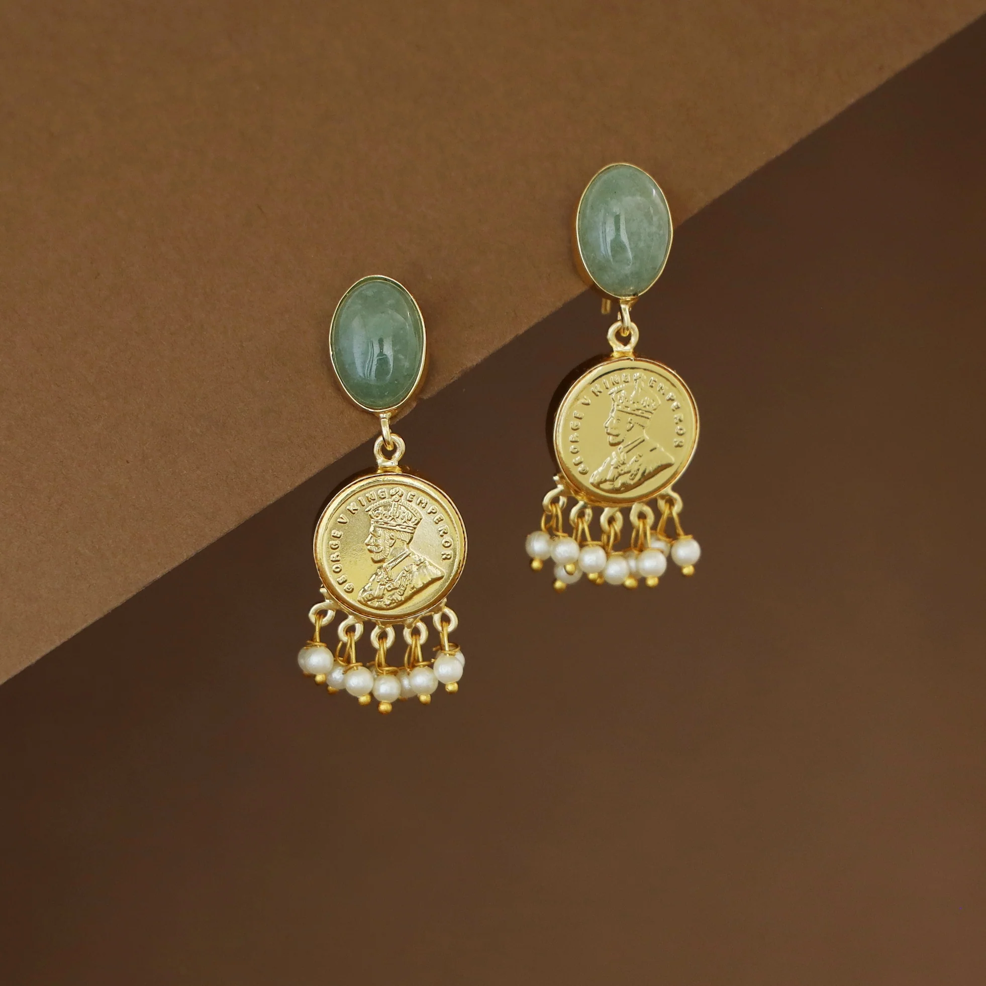 Caliso Golden Natural Oval Stone King George Cluster Pearl Earring - Image 3