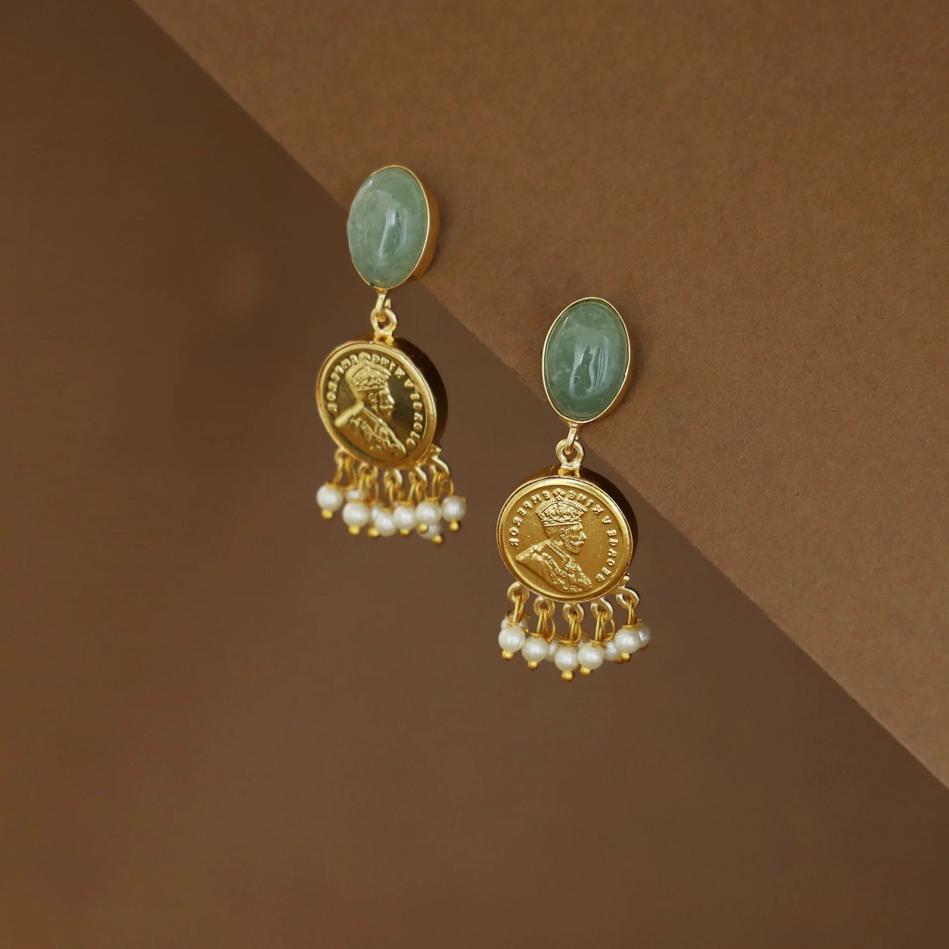 Caliso Golden Natural Oval Stone King George Cluster Pearl Earring - Image 5