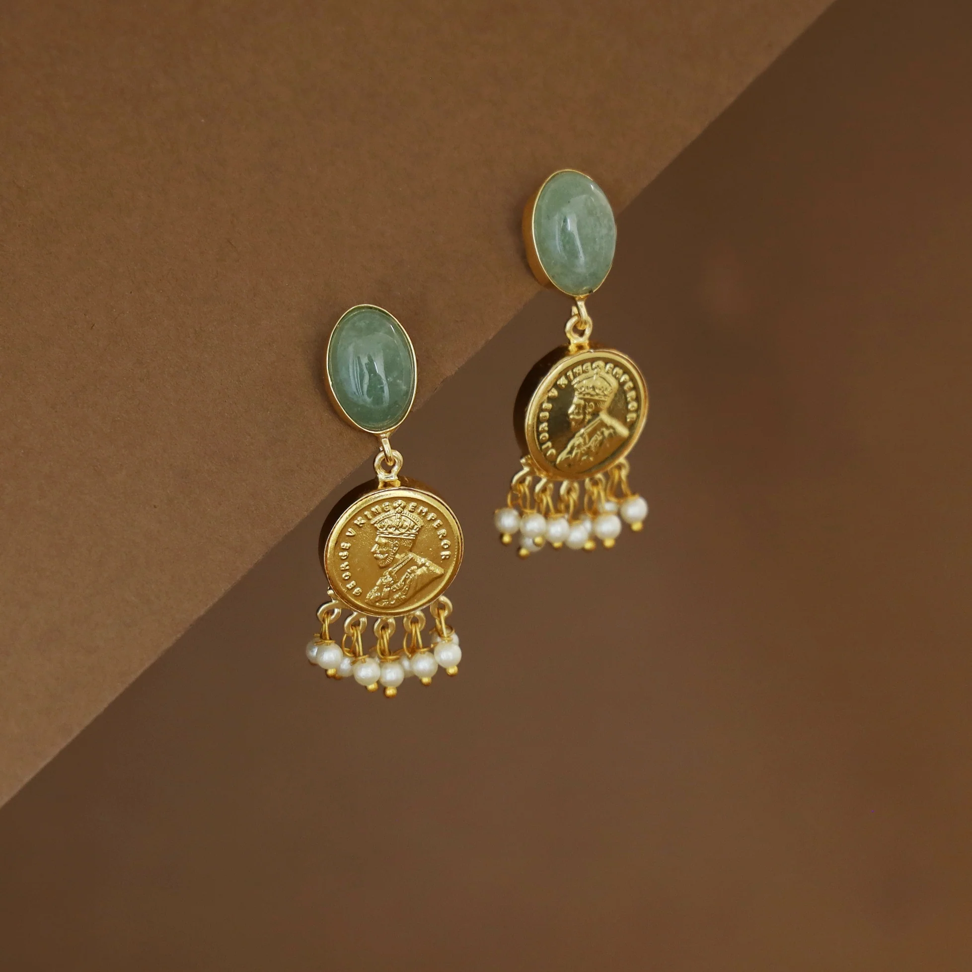 Caliso Golden Natural Oval Stone King George Cluster Pearl Earring - Image 6