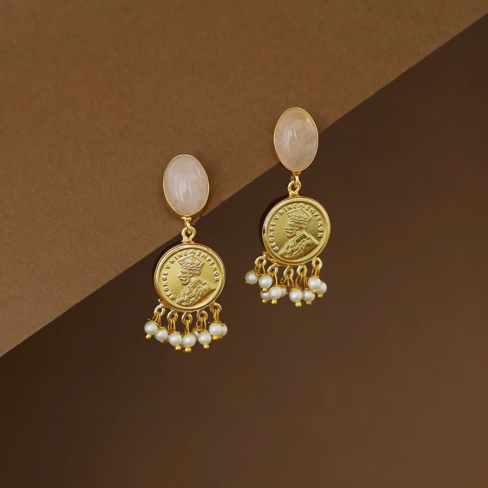 Caliso Golden Natural Oval Stone King George Cluster Pearl Earring - Image 7