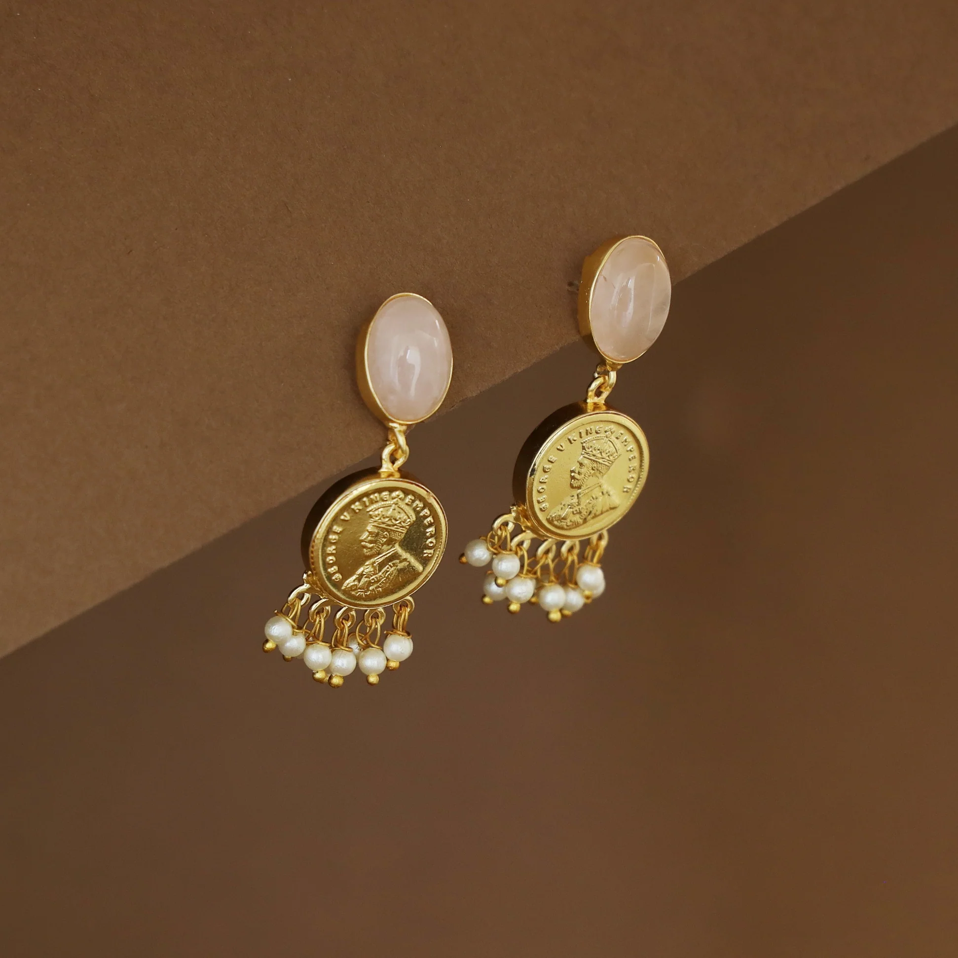 Caliso Golden Natural Oval Stone King George Cluster Pearl Earring - Image 8