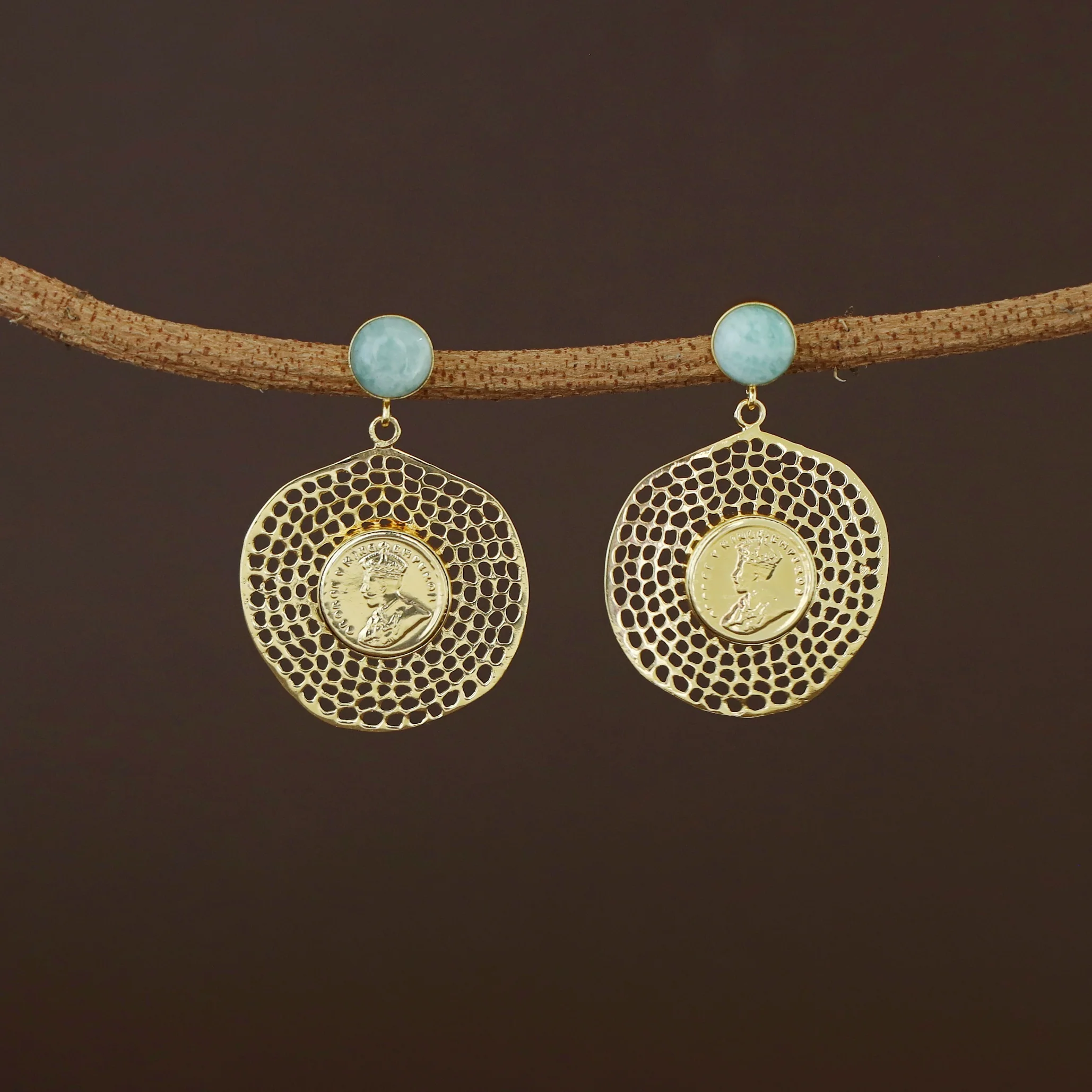 Caliso Golden Natural Stone King George Earring - Image 3