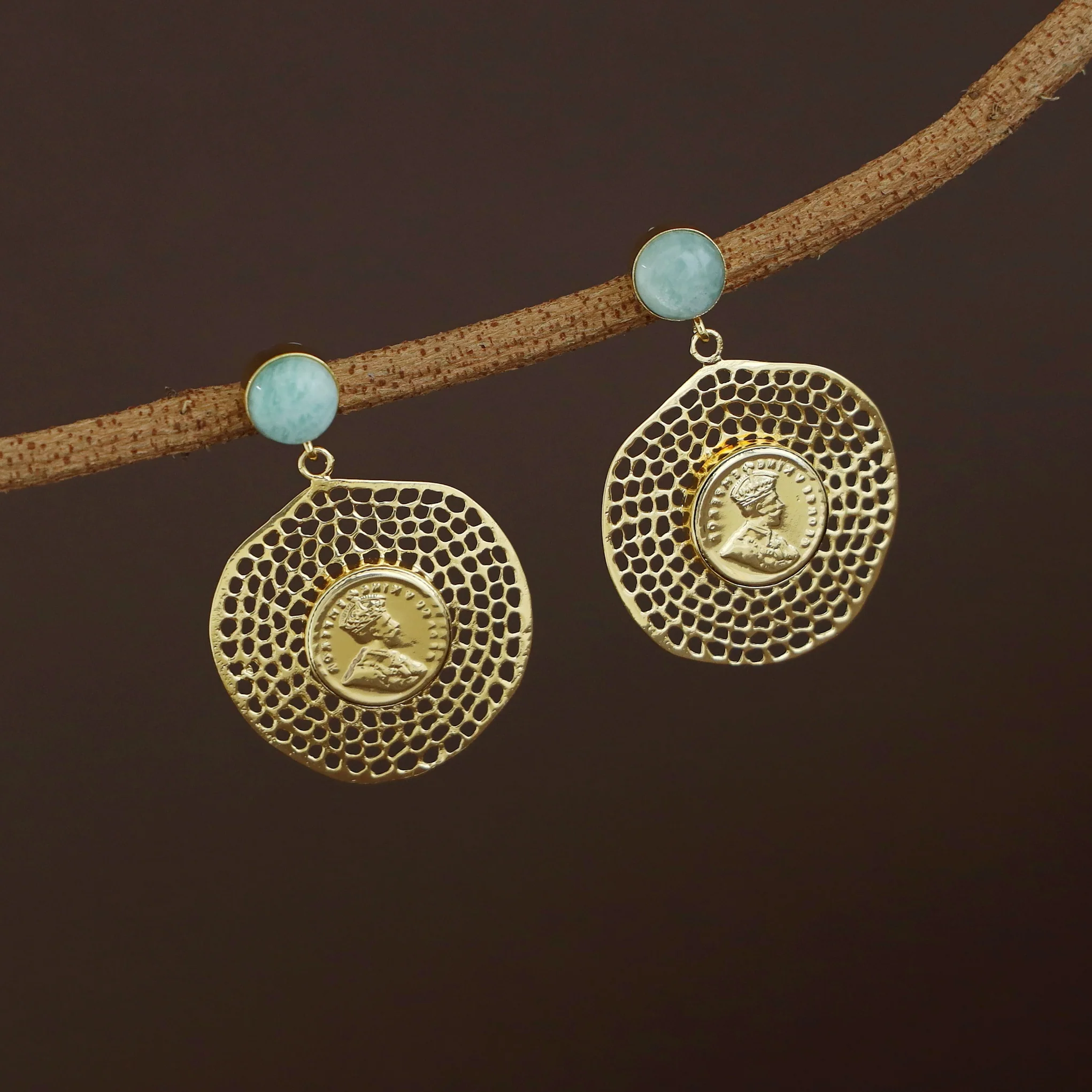 Caliso Golden Natural Stone King George Earring - Image 6