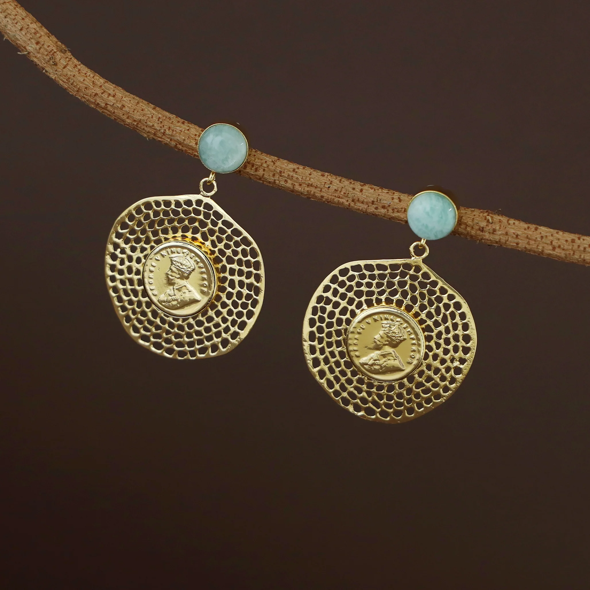 Caliso Golden Natural Stone King George Earring - Image 7