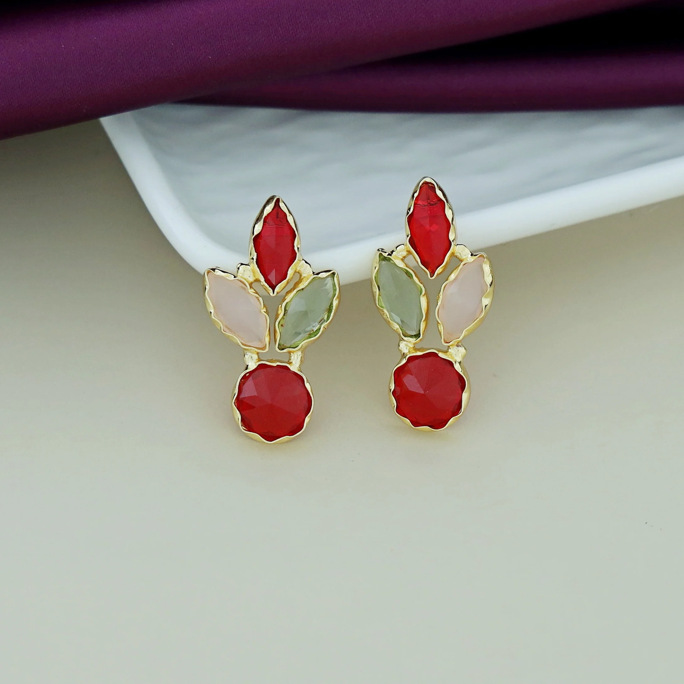 Caral Tri Leafy Glossy Earring - Image 2