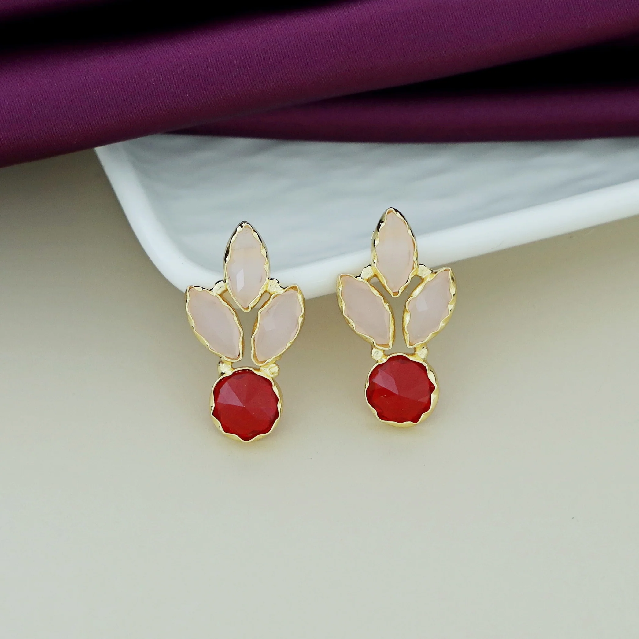 Caral Tri Leafy Glossy Earring - Image 5