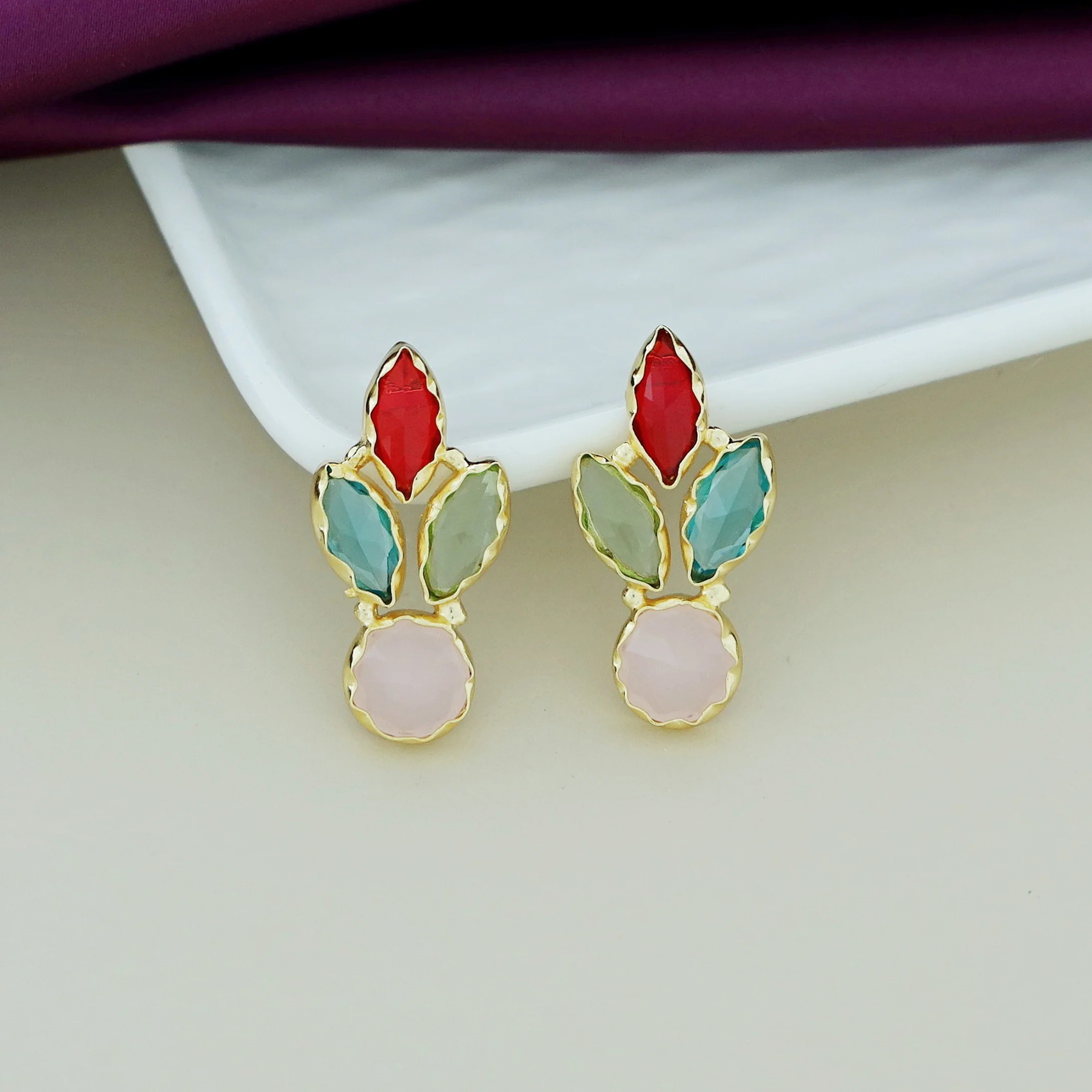 Caral Tri Leafy Glossy Earring - Image 6
