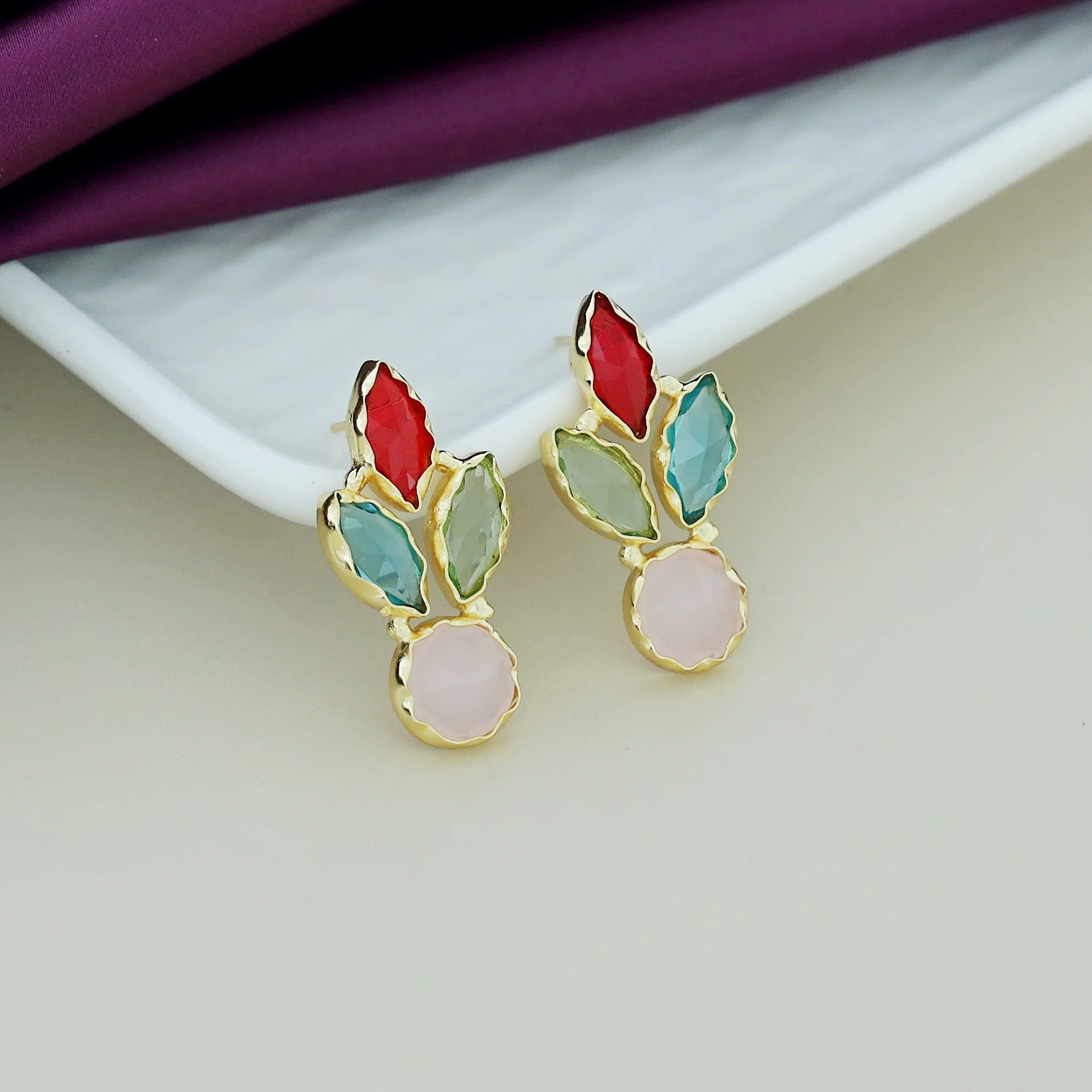 Caral Tri Leafy Glossy Earring - Image 7