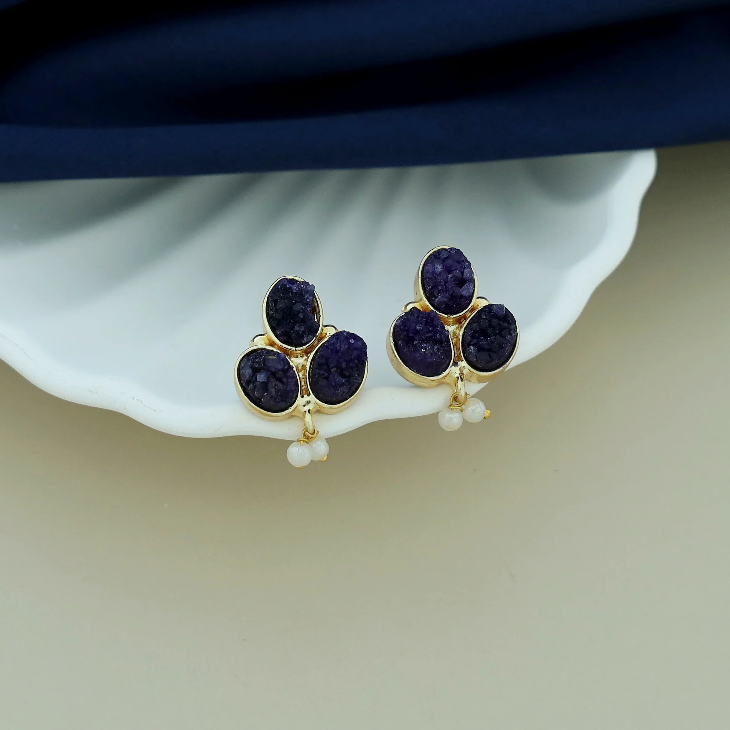 Carissa Pearl Tri Druzy Earring - Image 3