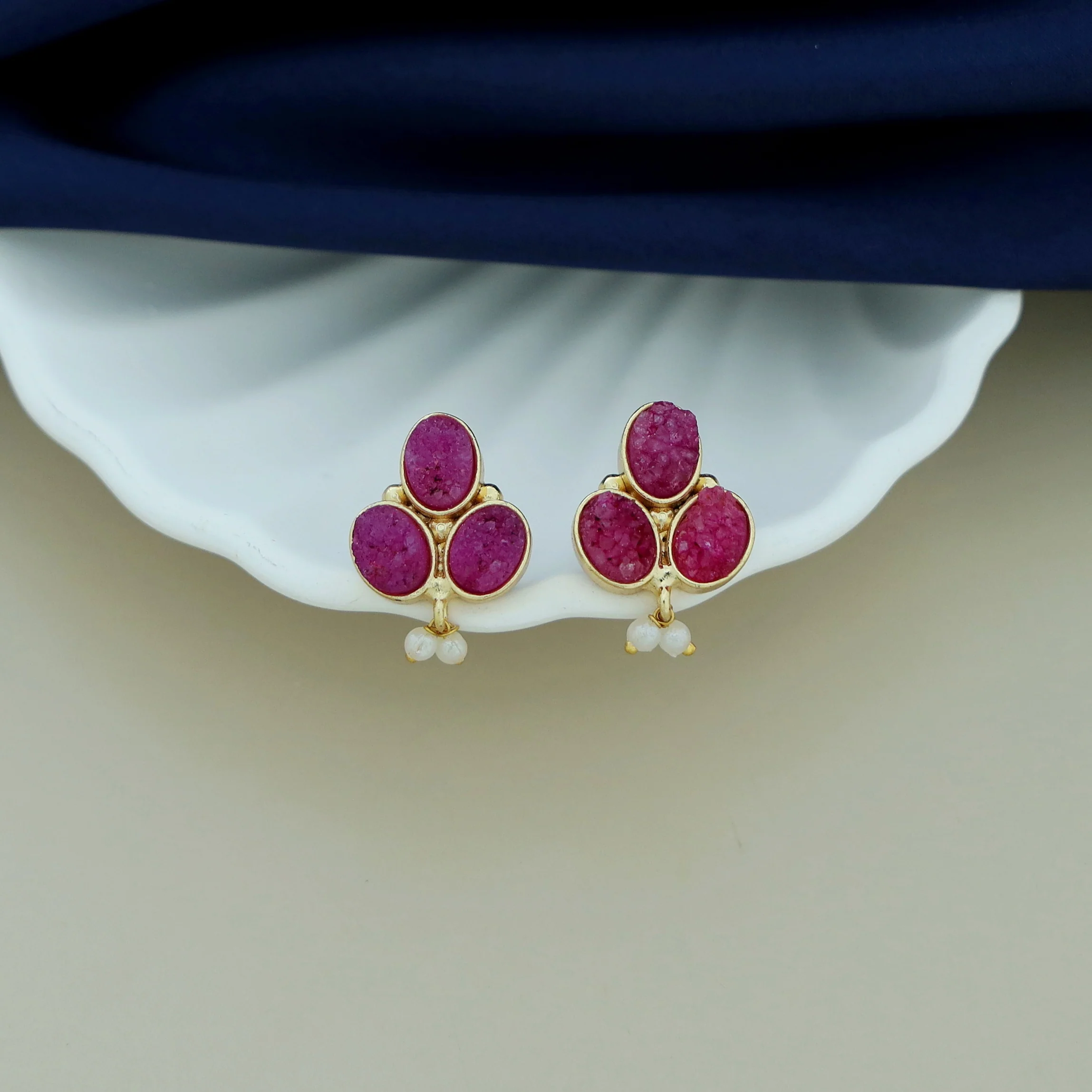 Carissa Pearl Tri Druzy Earring - Image 6