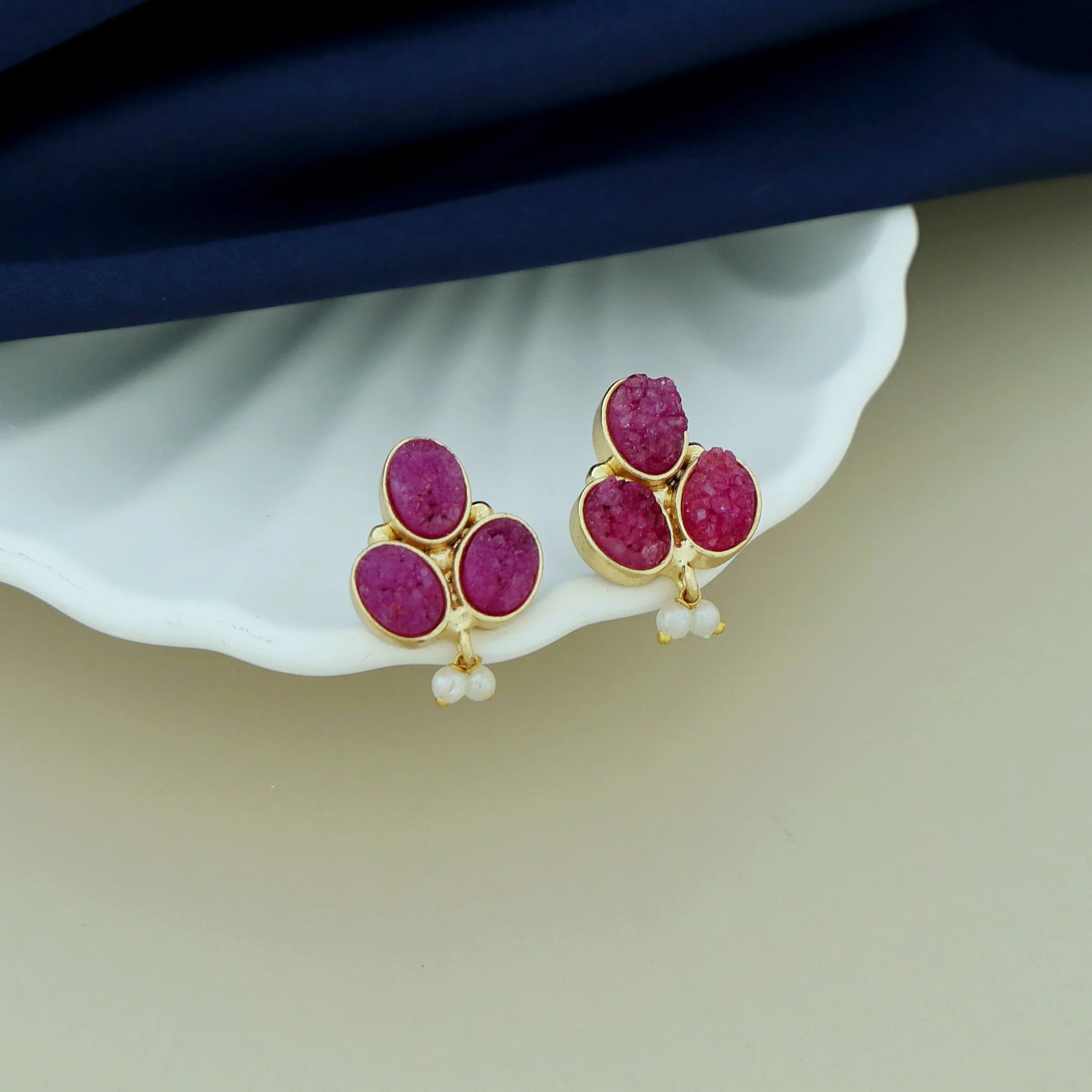 Carissa Pearl Tri Druzy Earring - Image 7