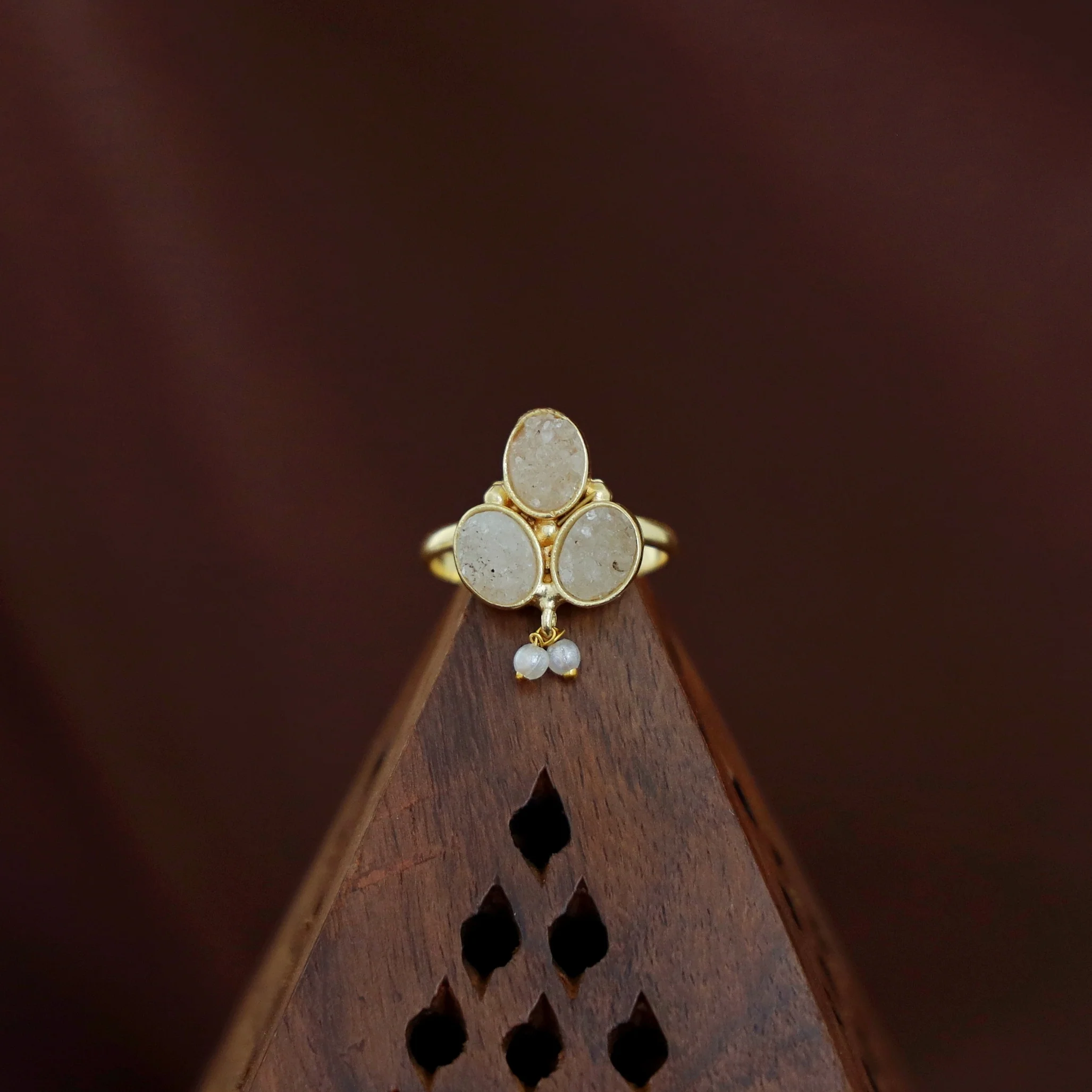 Carissa Pearl Tri Druzy Ring - Image 3