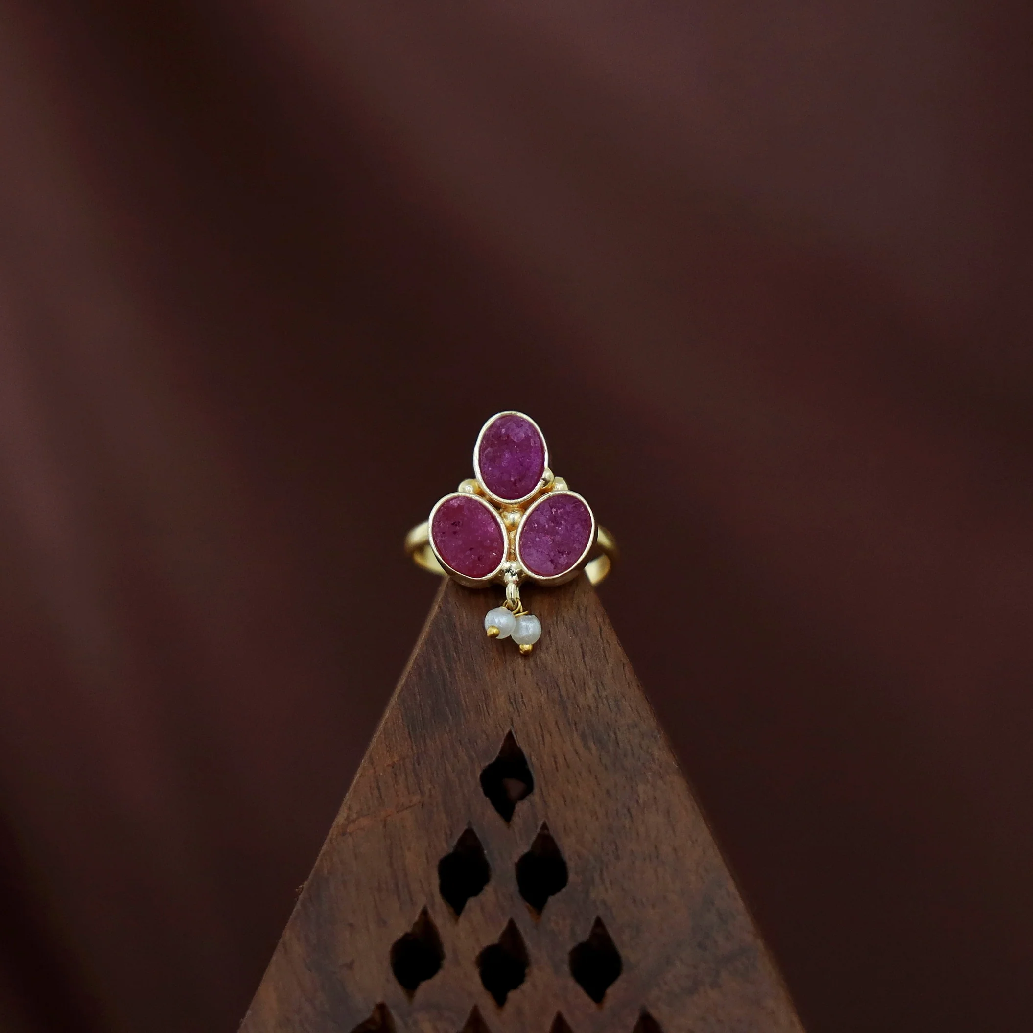 Carissa Pearl Tri Druzy Ring - Image 4