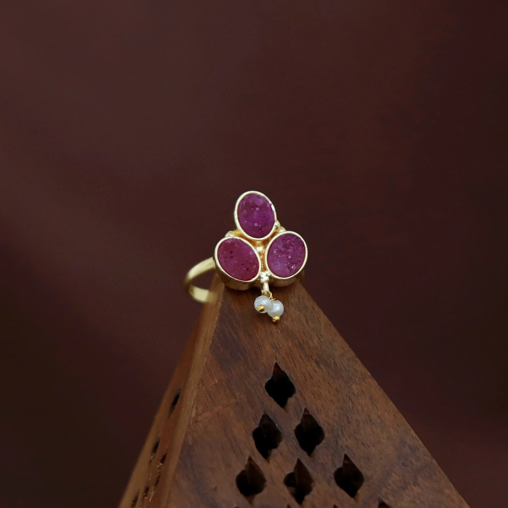 Carissa Pearl Tri Druzy Ring - Image 6