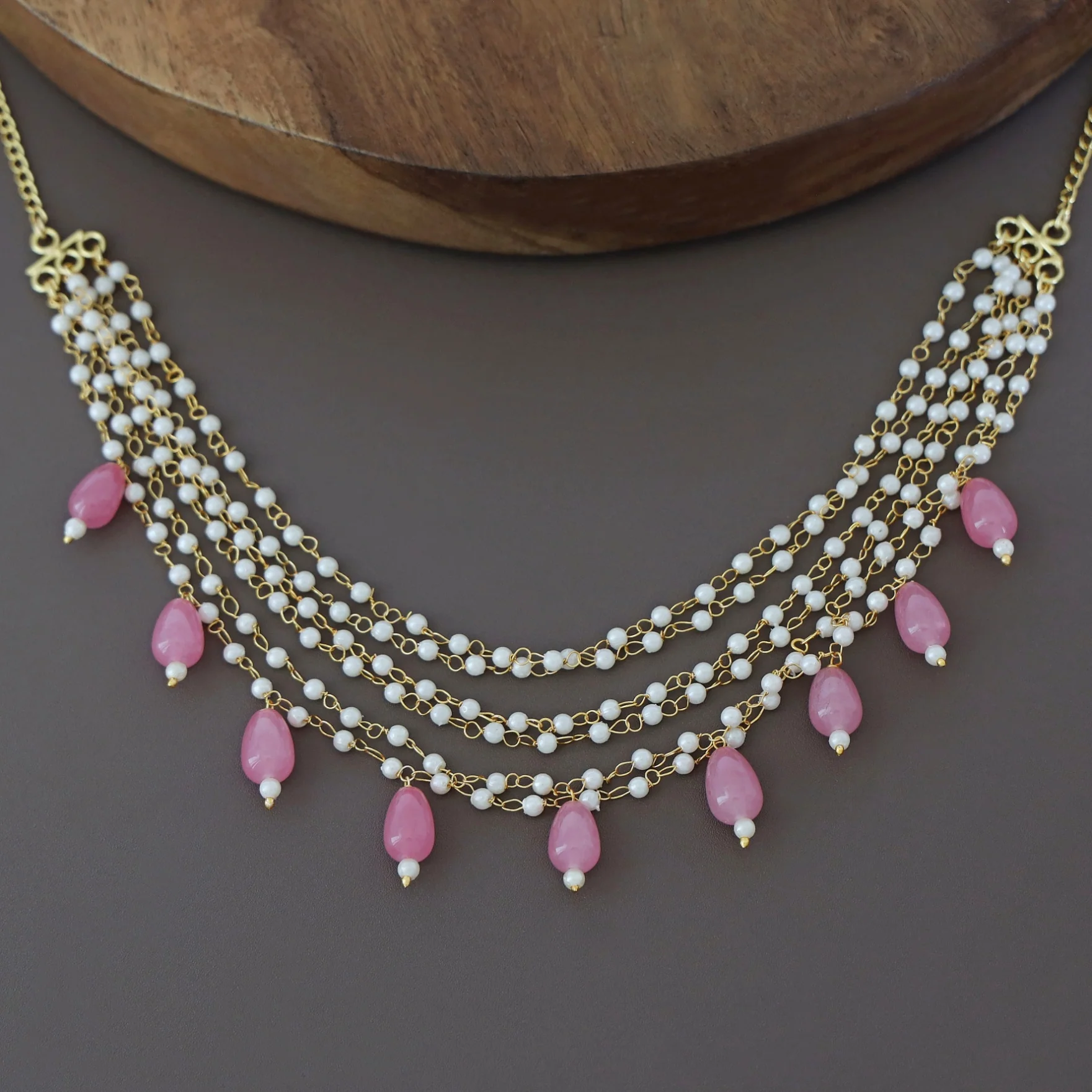 Carly Pearl 6 Layer Glossy Beads Short Neckpiece - Image 14
