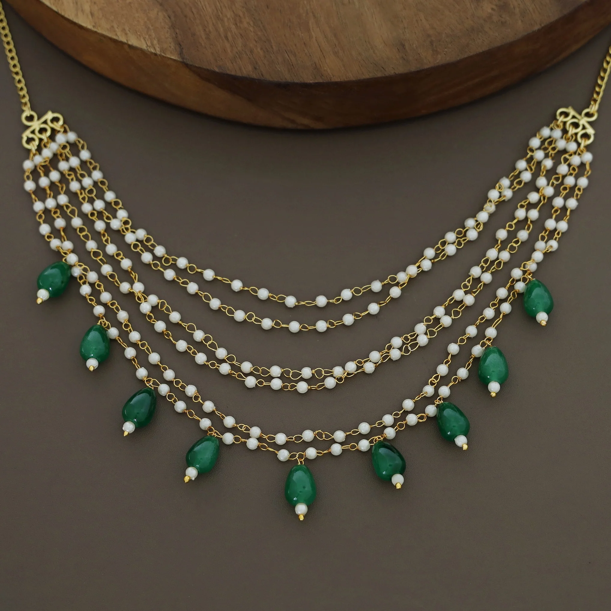 Carly Pearl 6 Layer Glossy Beads Short Neckpiece - Image 3