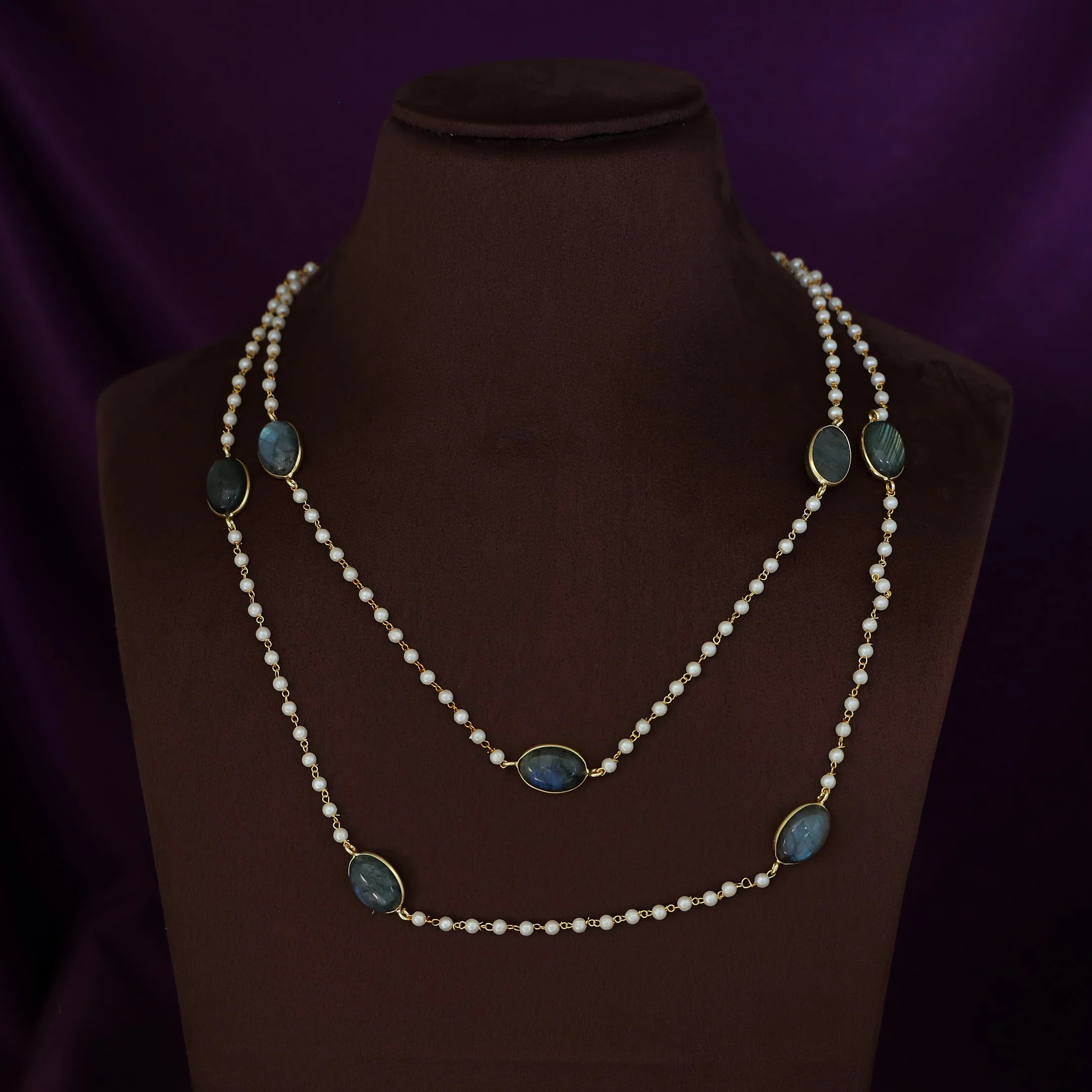 Carly Pearl Oval Labradorite Long Neckpiece - Image 2