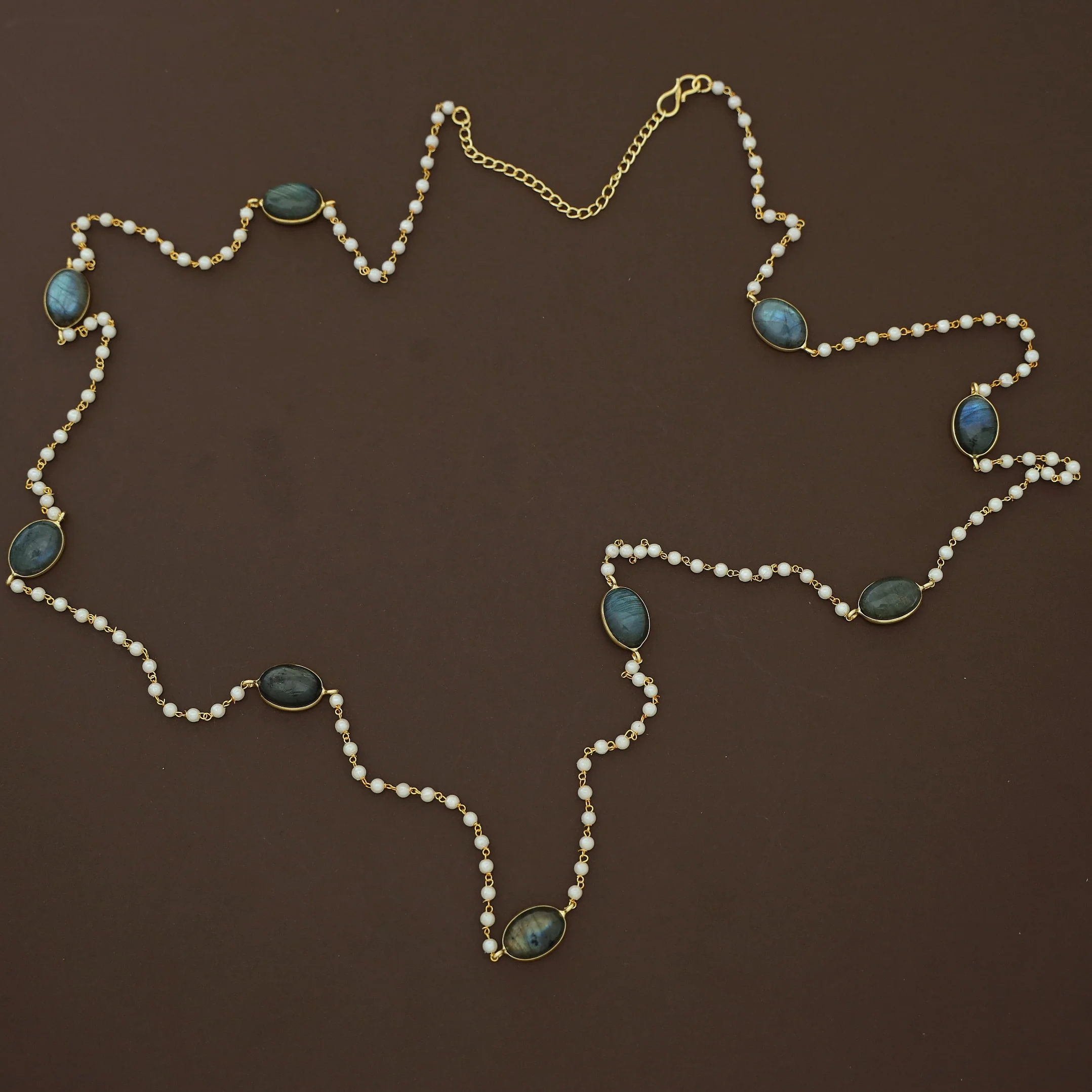 Carly Pearl Oval Labradorite Long Neckpiece - Image 3
