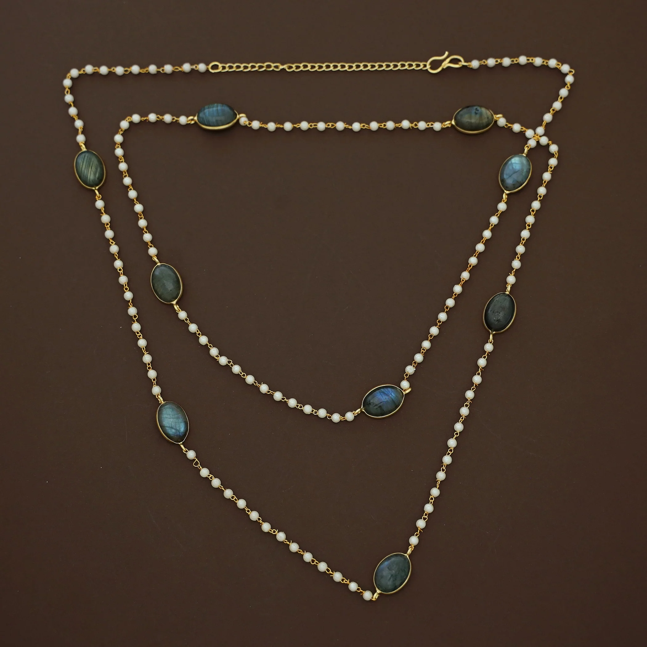 Carly Pearl Oval Labradorite Long Neckpiece - Image 4