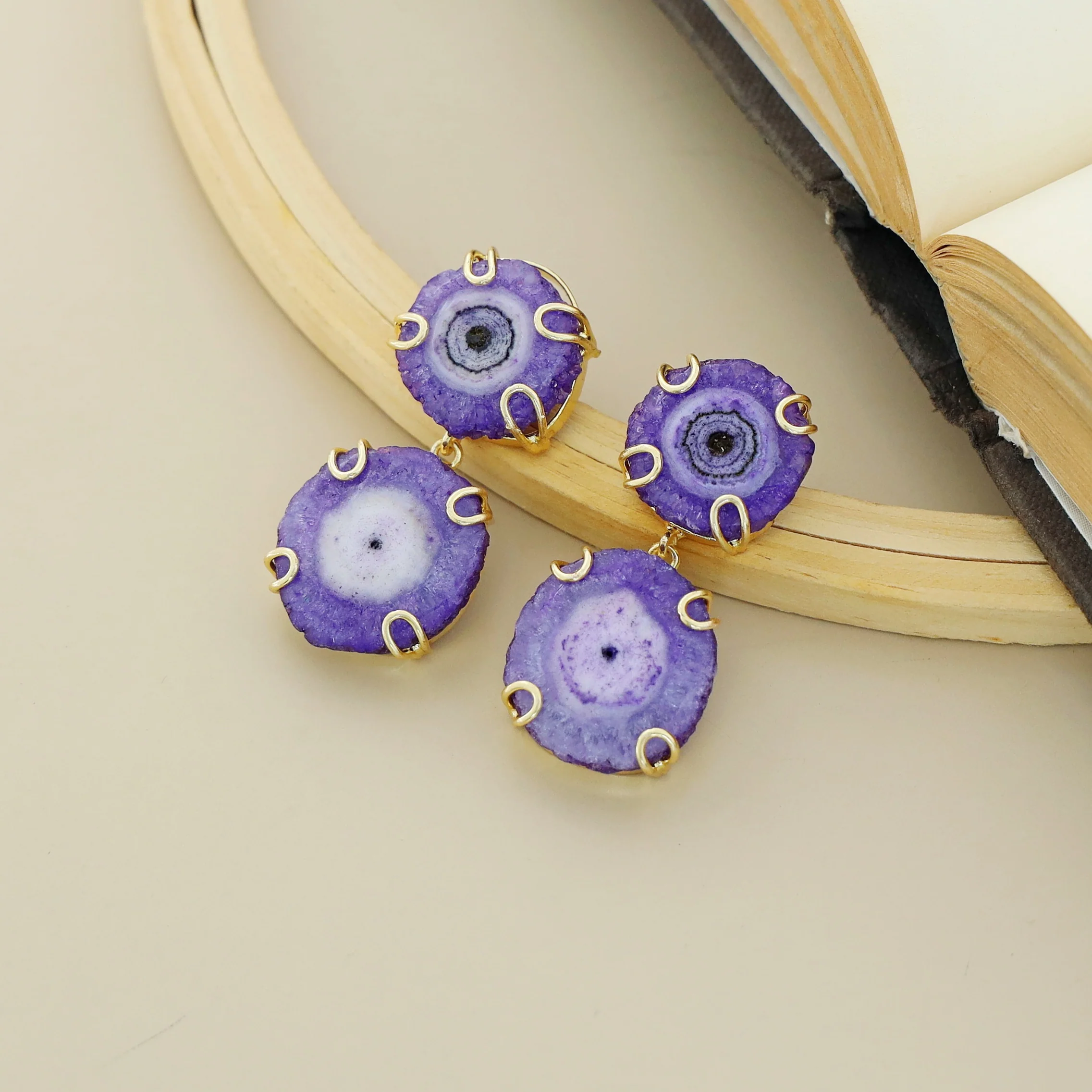 Carmilina 2 Layer Solar Agate Earring - Image 11