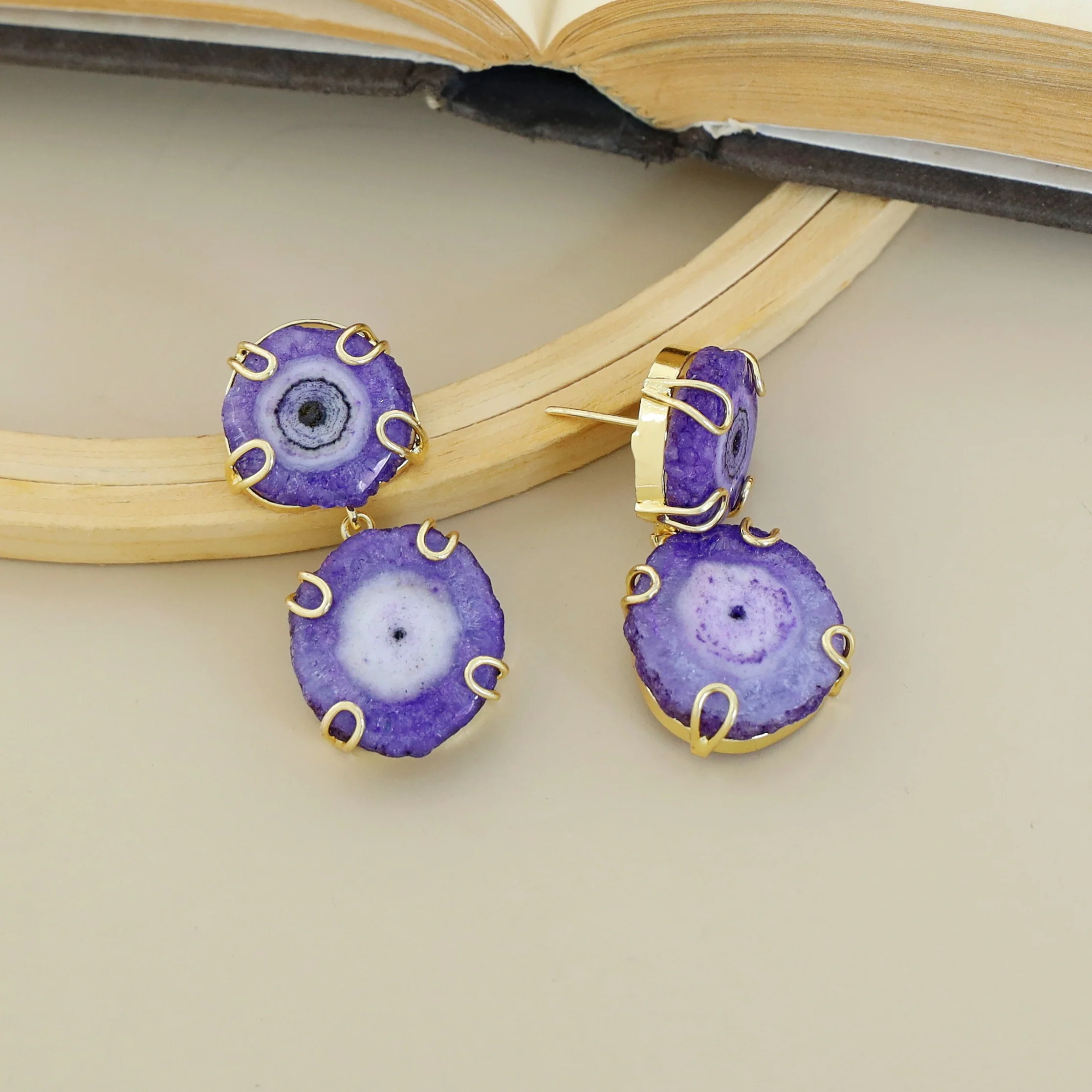 Carmilina 2 Layer Solar Agate Earring - Image 12