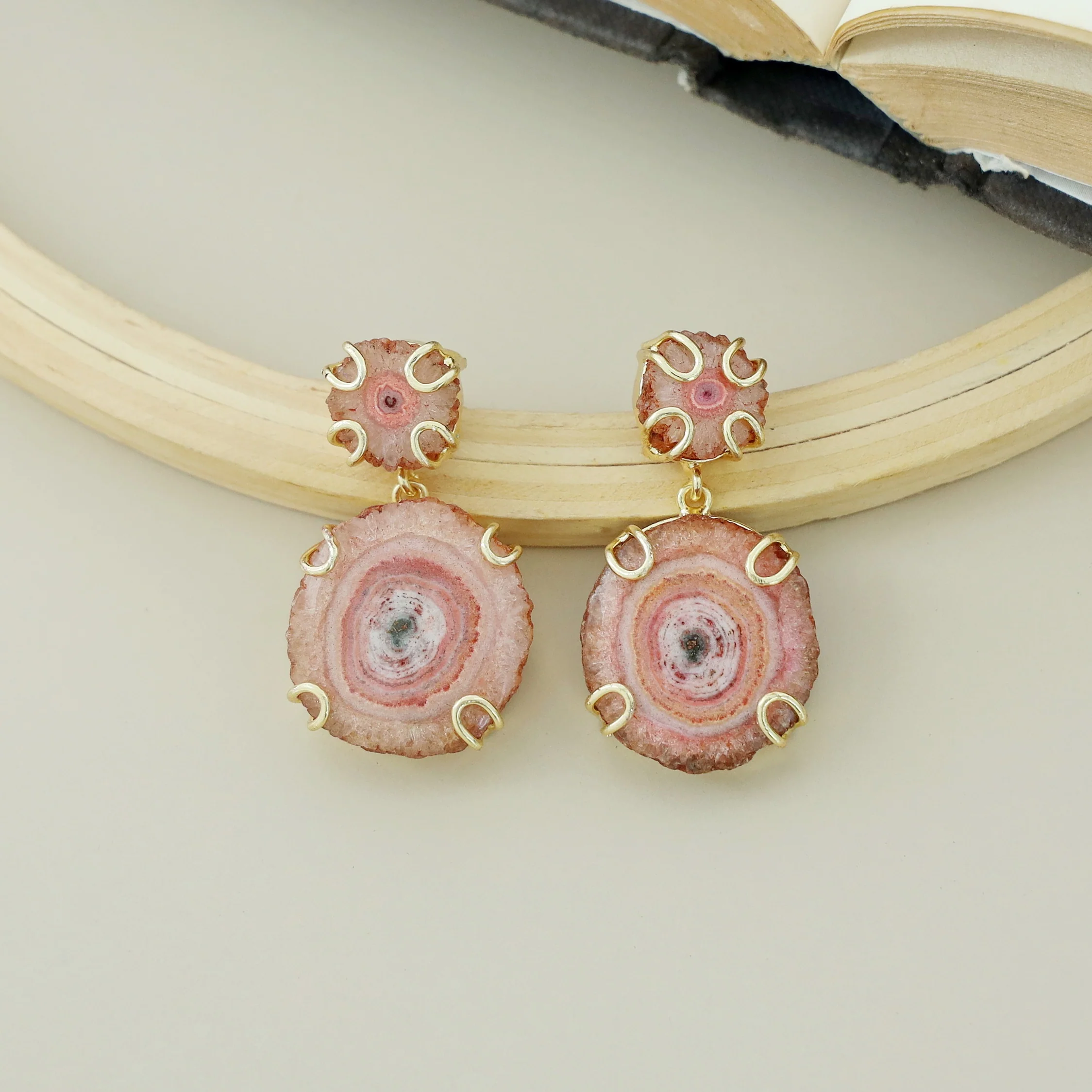 Carmilina 2 Layer Solar Agate Earring - Image 2