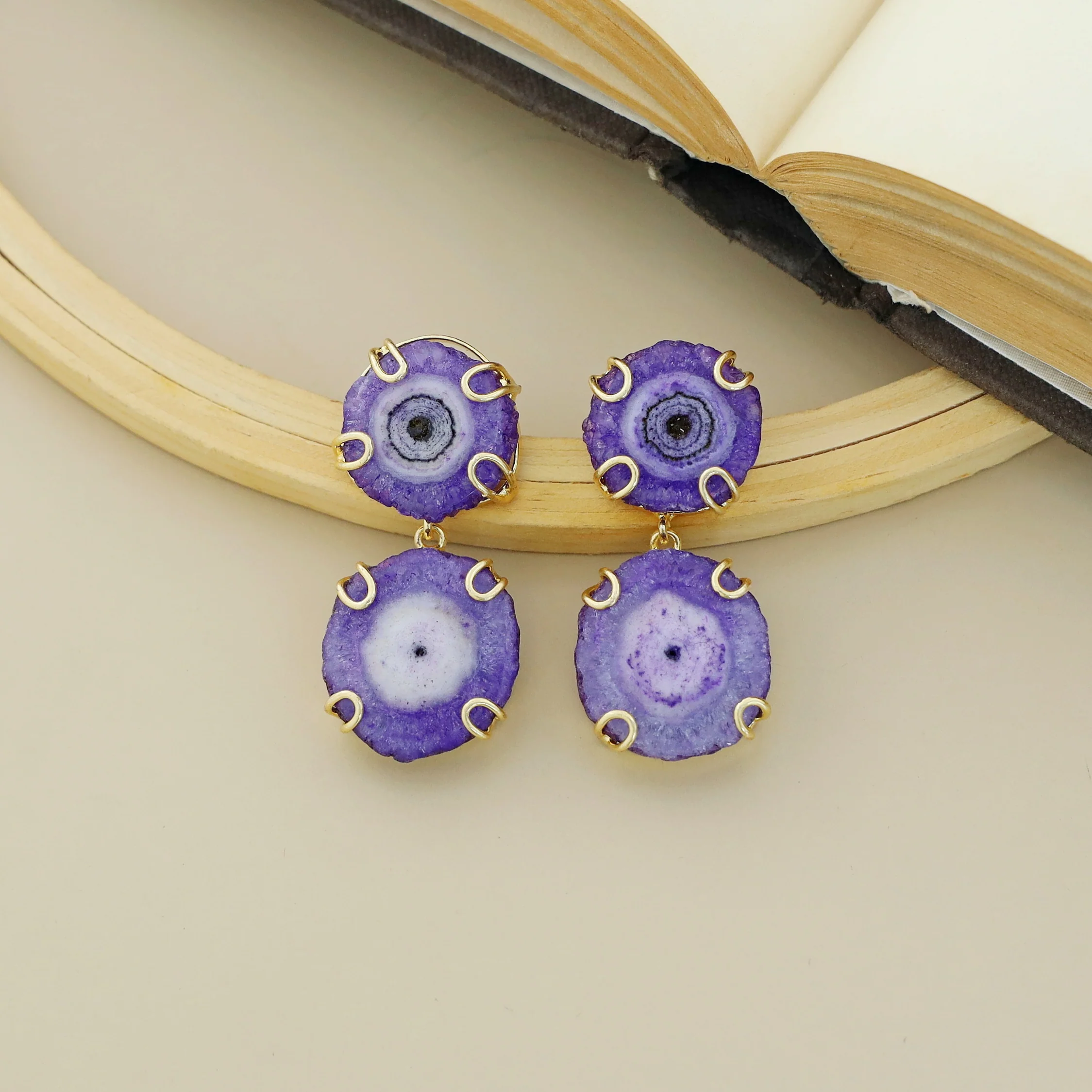 Carmilina 2 Layer Solar Agate Earring - Image 3