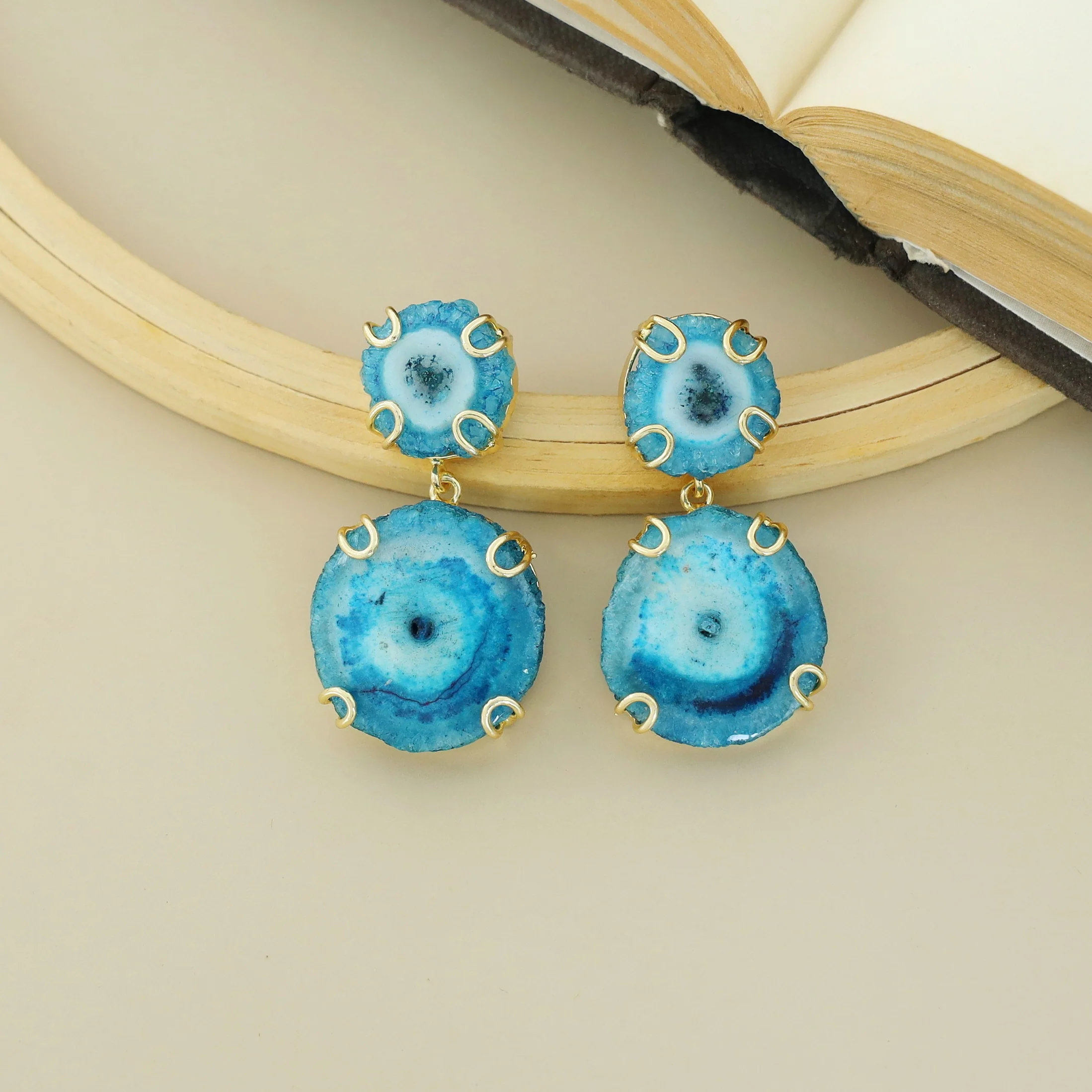 Carmilina 2 Layer Solar Agate Earring - Image 4