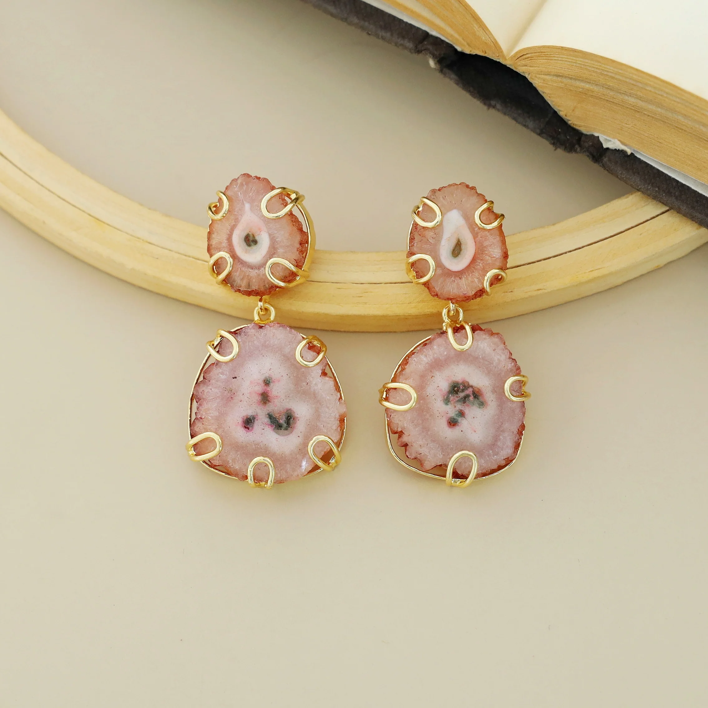 Carmilina 2 Layer Solar Agate Earring - Image 5