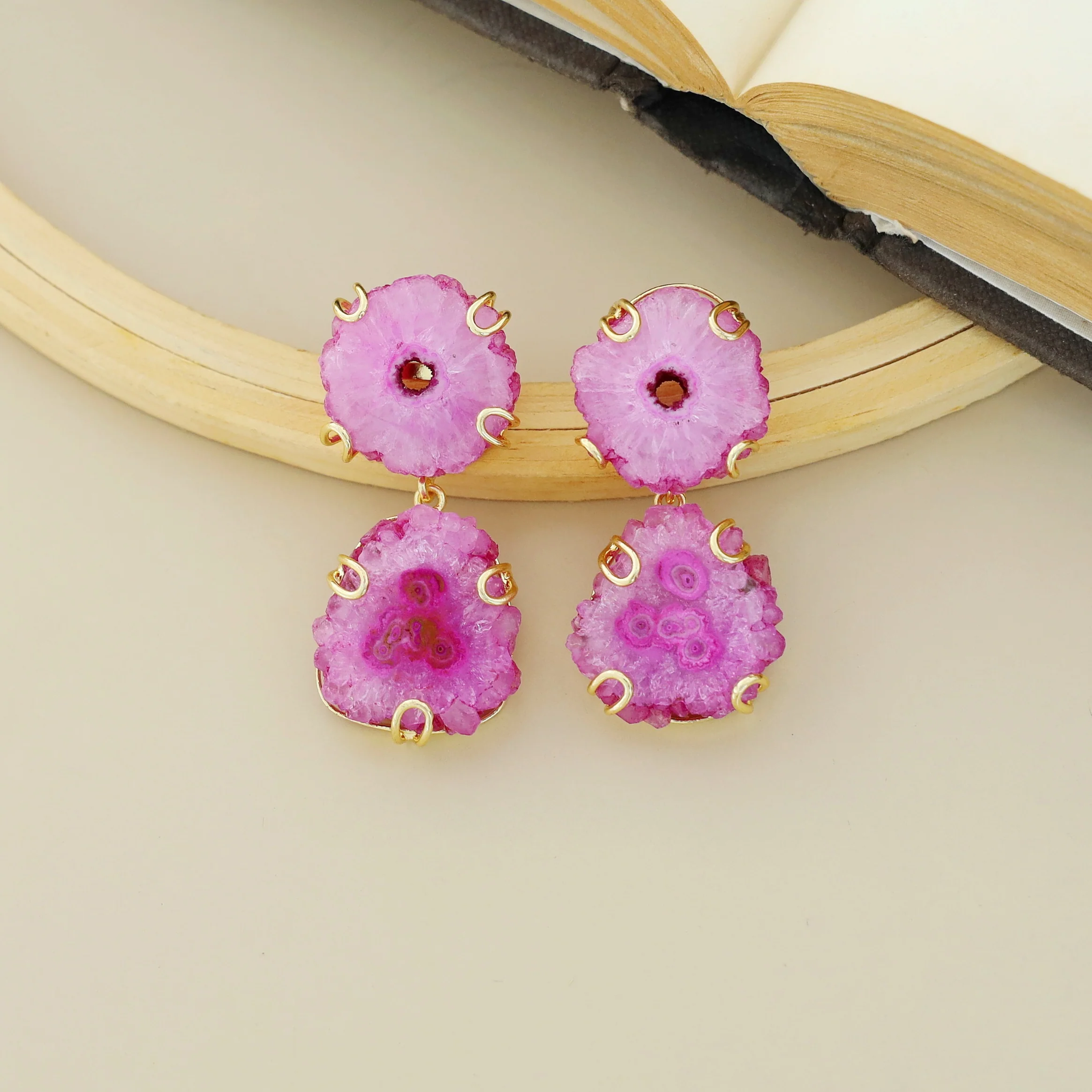Carmilina 2 Layer Solar Agate Earring - Image 7