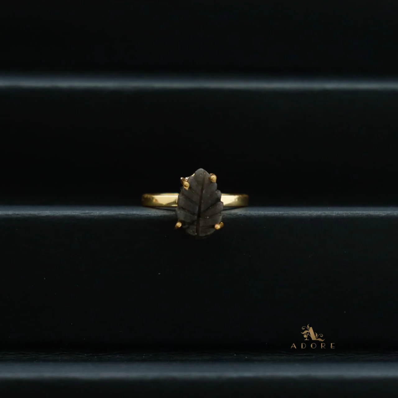 Carved Leafy Stone Ring - Image 2