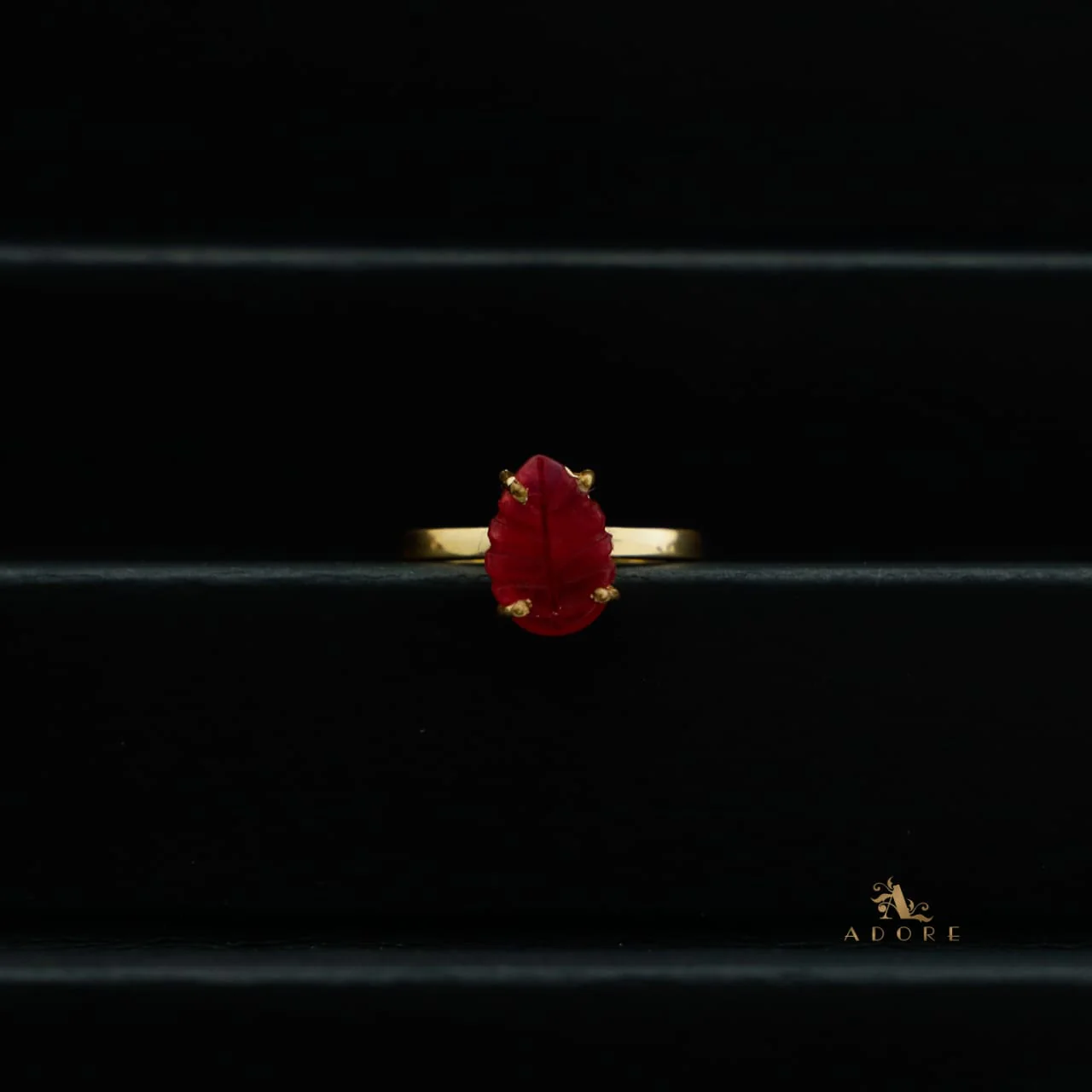 Carved Leafy Stone Ring - Image 3