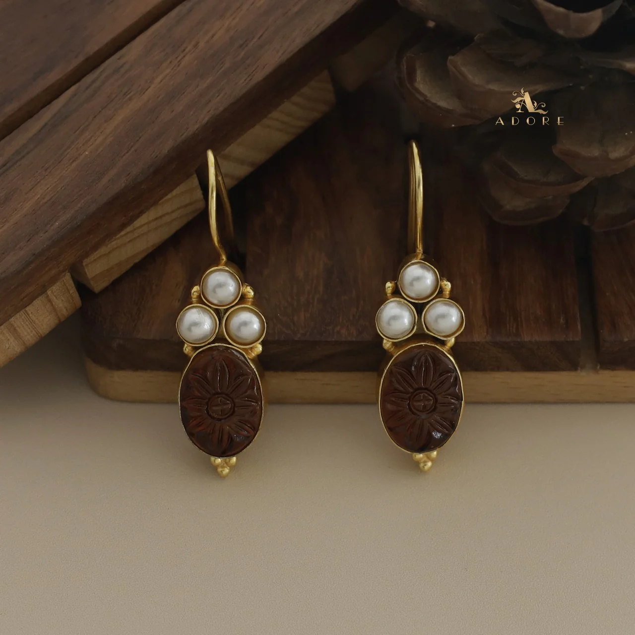 Carved Oval Tri Pearl Drop - Image 3