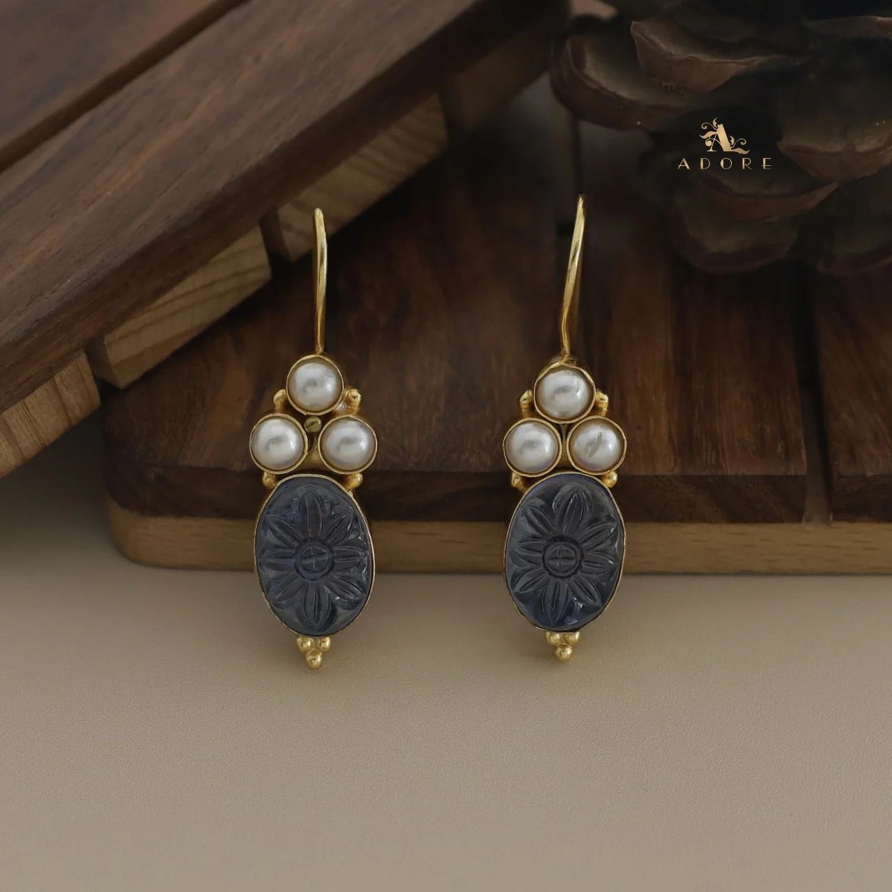 Carved Oval Tri Pearl Drop - Image 5