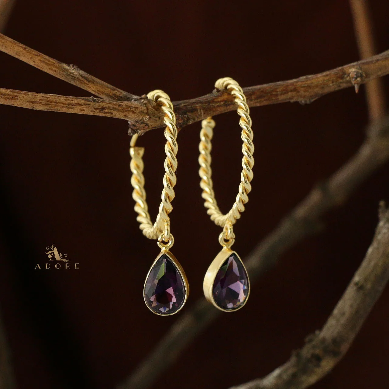 Celena Twisted Hoop Glossy Drop Earring - Image 3
