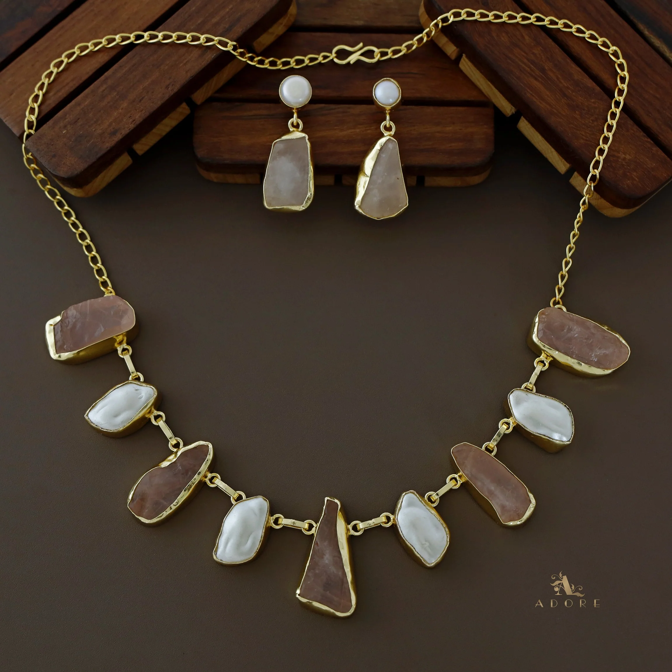 Celeste Raw stone Baroque Short Neckpiece with Earring - Image 14