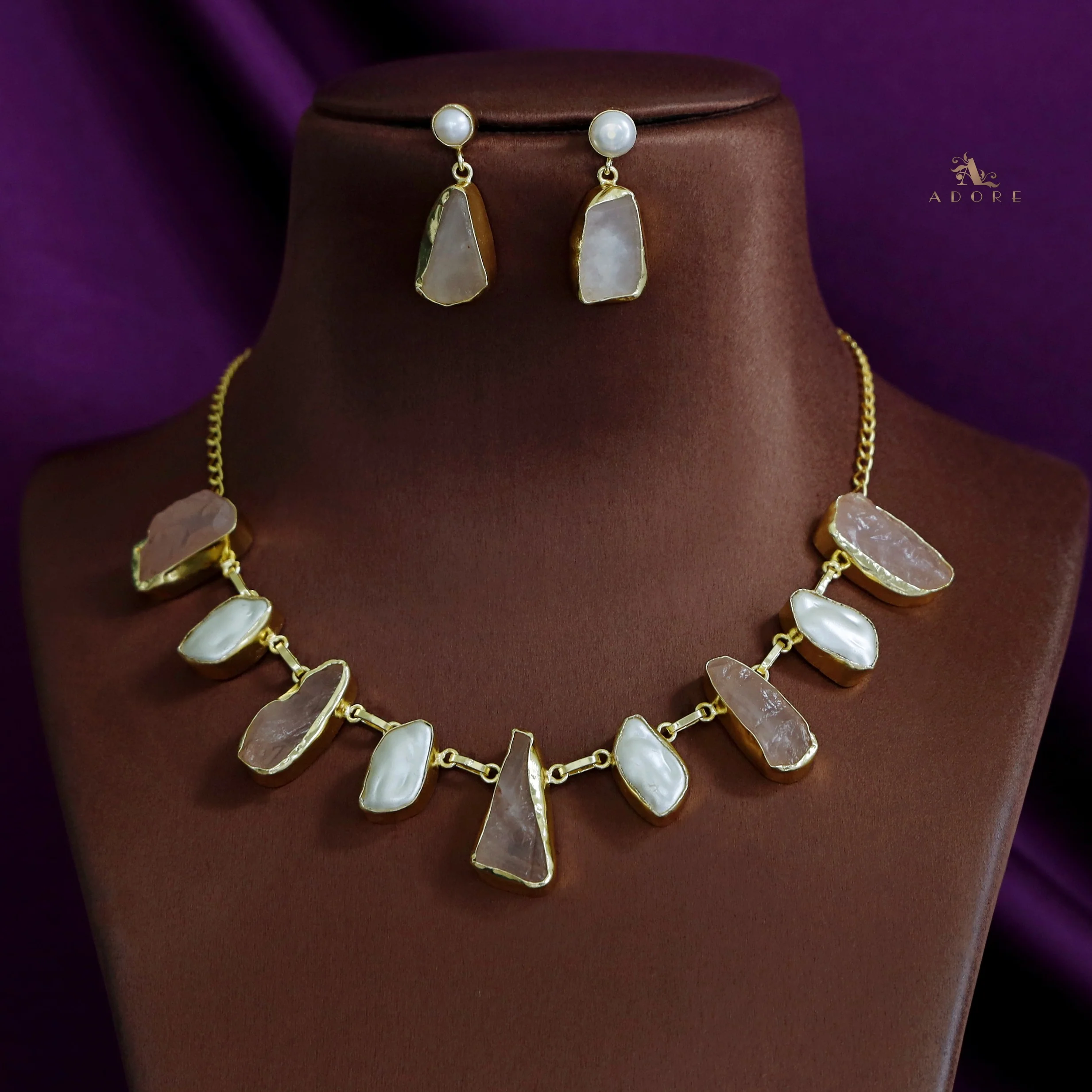 Celeste Raw stone Baroque Short Neckpiece with Earring - Image 9